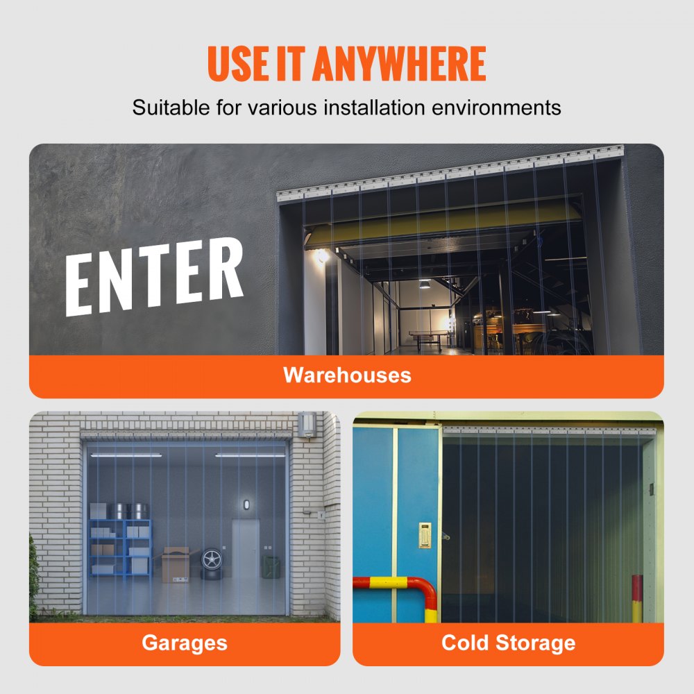 VEVOR Strip Curtain, 96" Height x 72" Width, 0.08" Thickness, 12PCS Clear PVC Strip Door Curtain, Freezer Curtain, Plastic Door Strips for Walk in Freezers, Coolers & Warehouse Doors, with 50% Overlap 