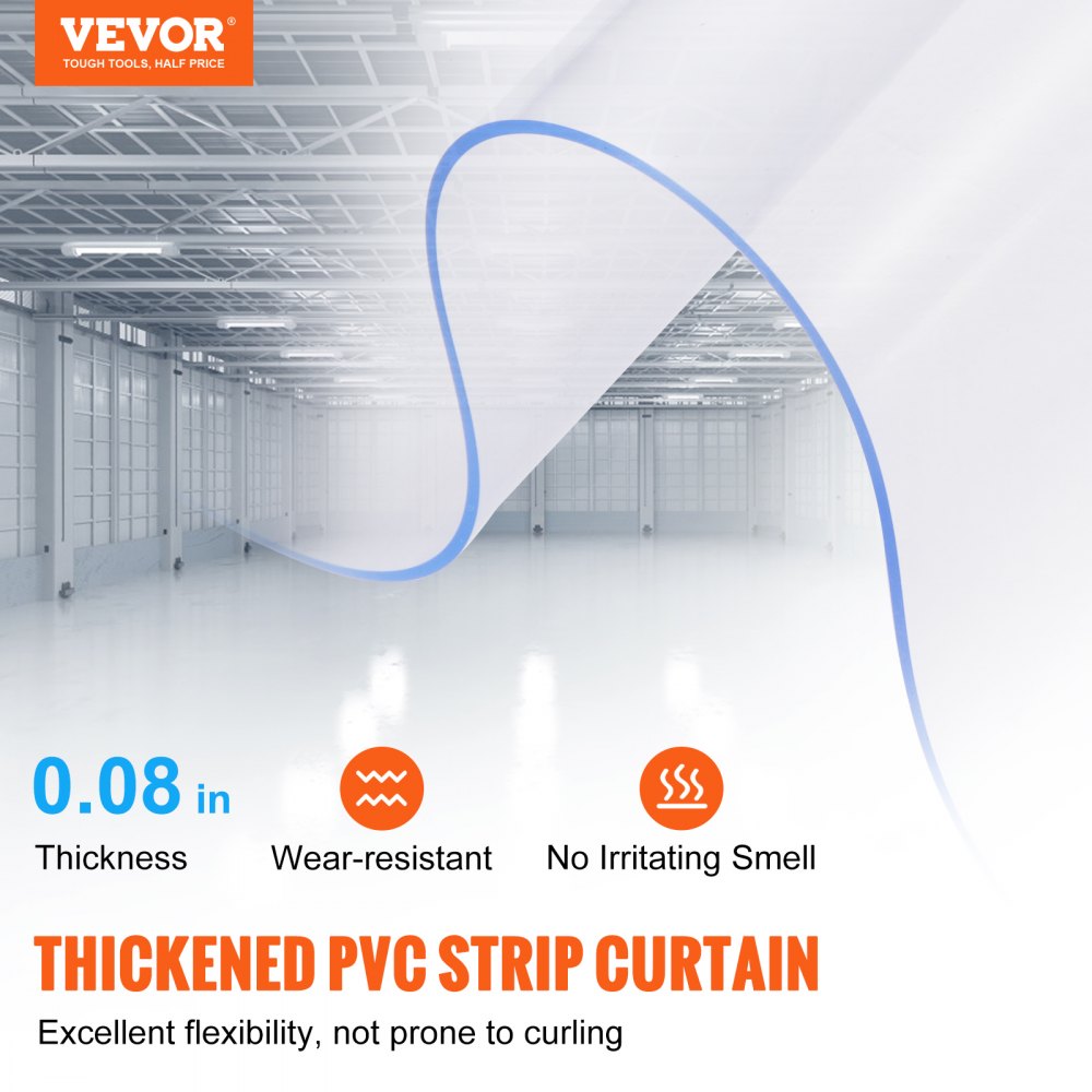 VEVOR Strip Curtain, 84" Height x 60" Width, 0.08" Thickness, 10PCS Clear PVC Strip Door Curtain, Freezer Curtain, Plastic Door Strips for Walk in Freezers, Coolers & Warehouse Doors, with 50% Overlap 