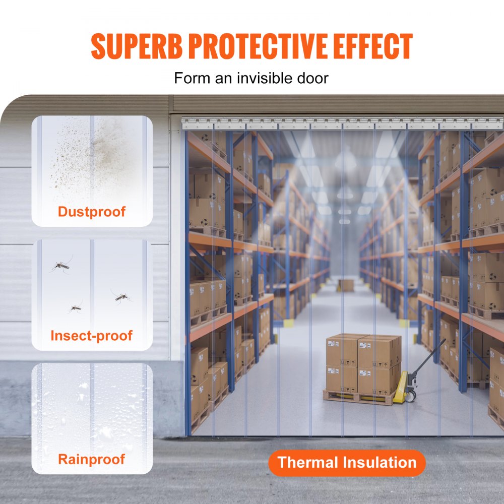 VEVOR Strip Curtain, 84" Height x 60" Width, 0.08" Thickness, 10PCS Clear PVC Strip Door Curtain, Freezer Curtain, Plastic Door Strips for Walk in Freezers, Coolers & Warehouse Doors, with 50% Overlap 