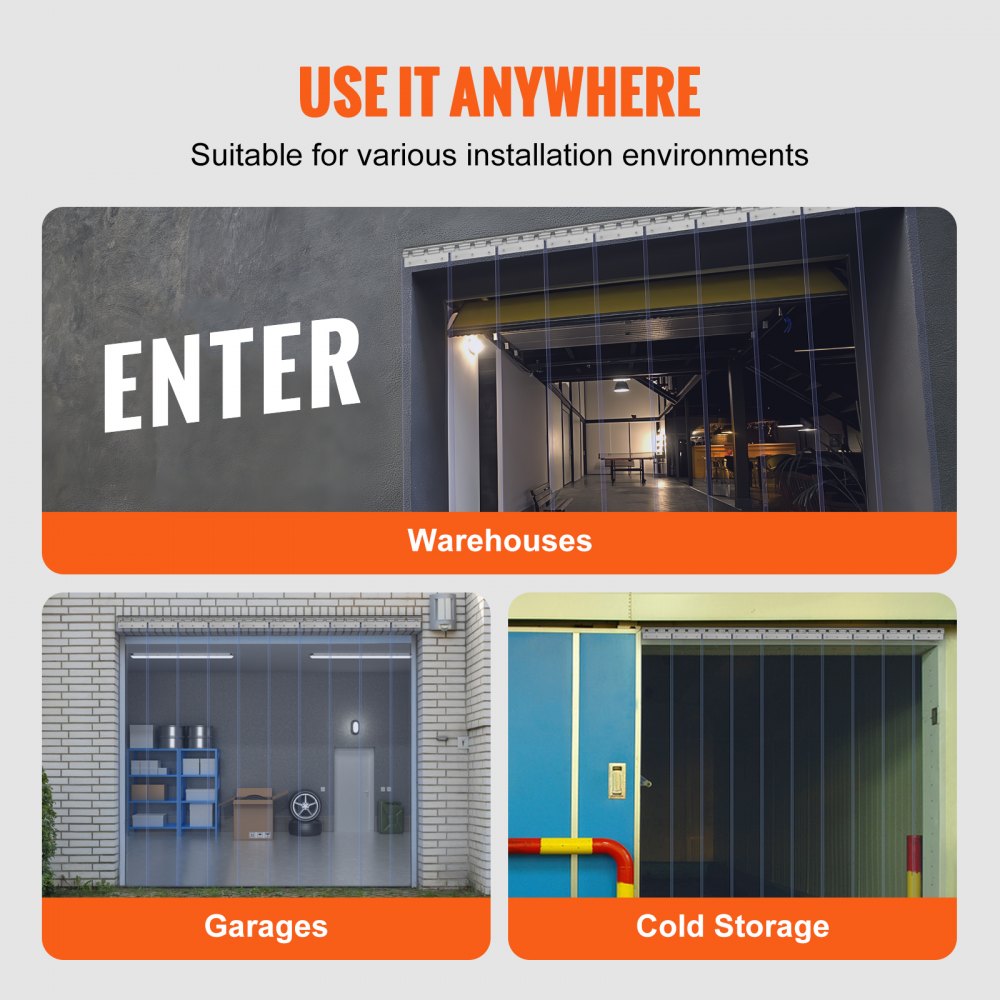 VEVOR Strip Curtain, 84" Height x 60" Width, 0.08" Thickness, 10PCS Clear PVC Strip Door Curtain, Freezer Curtain, Plastic Door Strips for Walk in Freezers, Coolers & Warehouse Doors, with 50% Overlap 