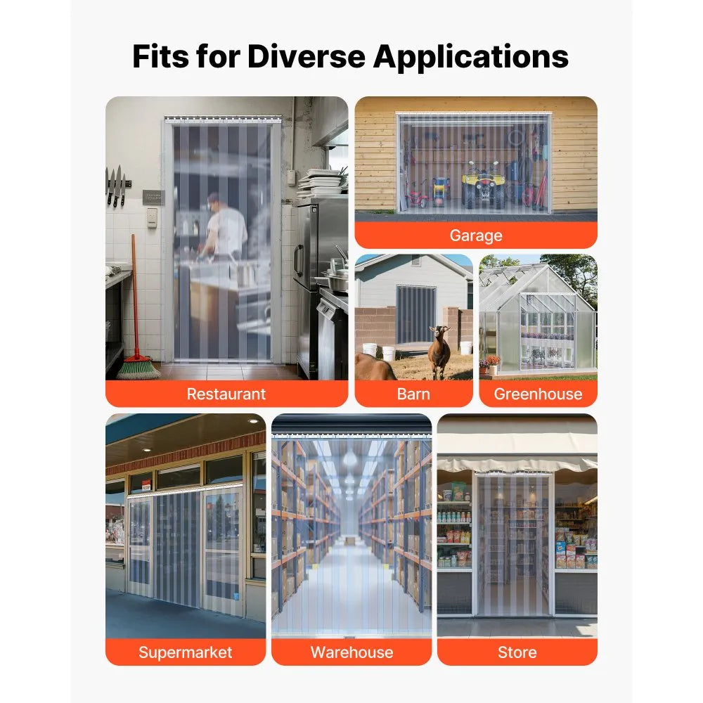 VEVOR Clear PVC Strip Curtain, 96 in Height x 84 in Width x 0.08 in Thickness, 14 PCS Walk in Freezer Cooler Curtain Strips, Smooth Waterproof Plastic Door Strips for Warehouse, Freezer, Garage Doors 