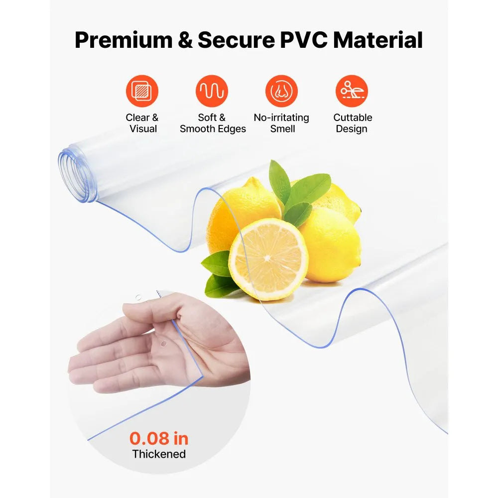 VEVOR Clear PVC Strip Curtain, 96 in Height x 84 in Width x 0.08 in Thickness, 14 PCS Walk in Freezer Cooler Curtain Strips, Smooth Waterproof Plastic Door Strips for Warehouse, Freezer, Garage Doors 