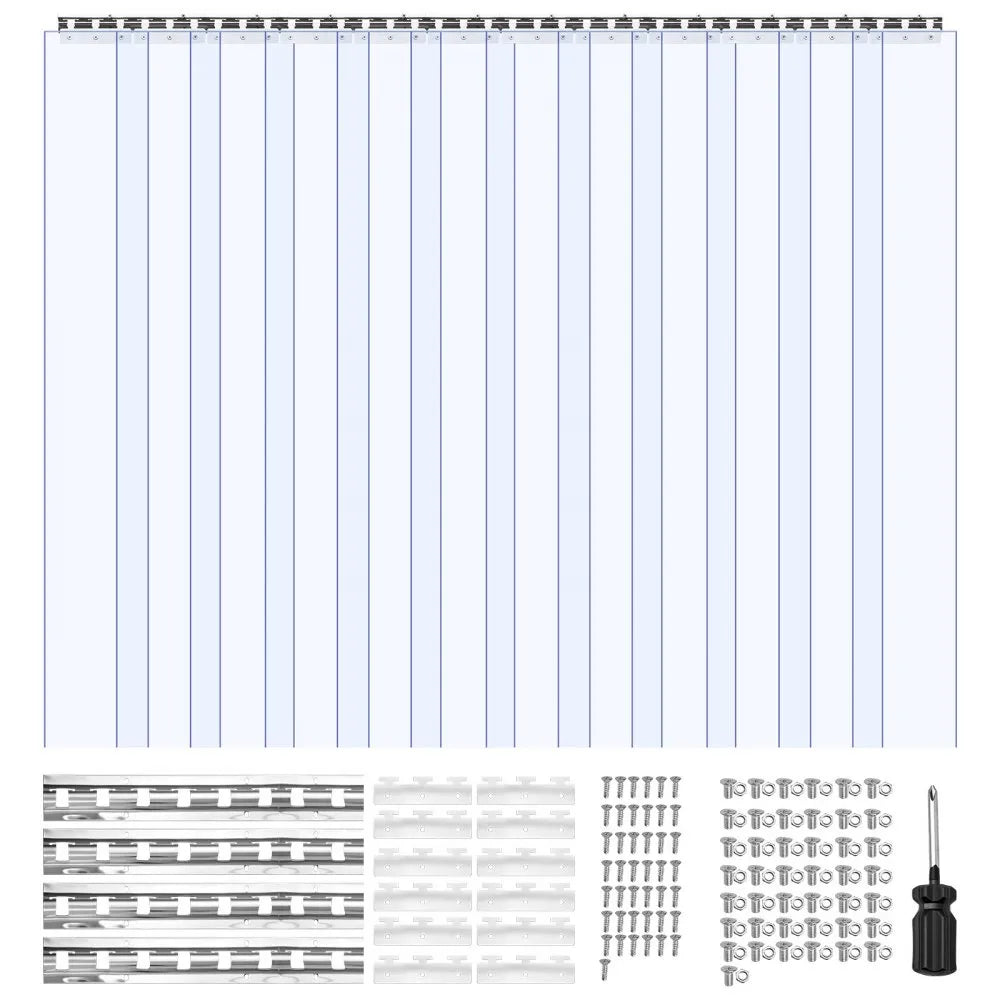 VEVOR Clear PVC Strip Curtain, 96 in Height x 84 in Width x 0.08 in Thickness, 14 PCS Walk in Freezer Cooler Curtain Strips, Smooth Waterproof Plastic Door Strips for Warehouse, Freezer, Garage Doors 