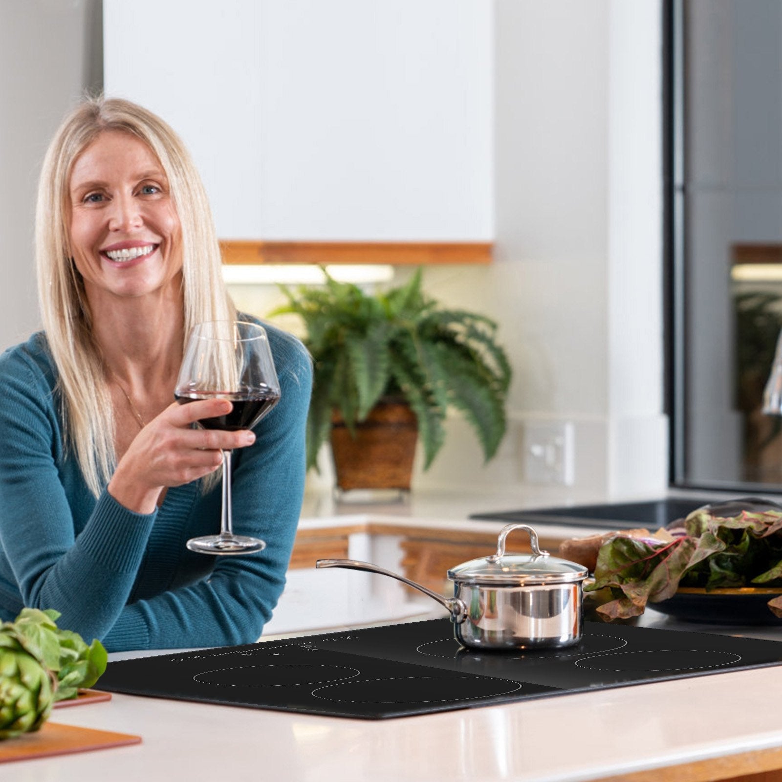 VEVOR Built in Electric Stove Top, 23.2 x 20.5 inch 4 Burners, 240V Glass Radiant Cooktop with Sensor Touch Control, Timer & Child Lock Included, 9 Power Levels for Simmer Steam Slow Cook Fry 