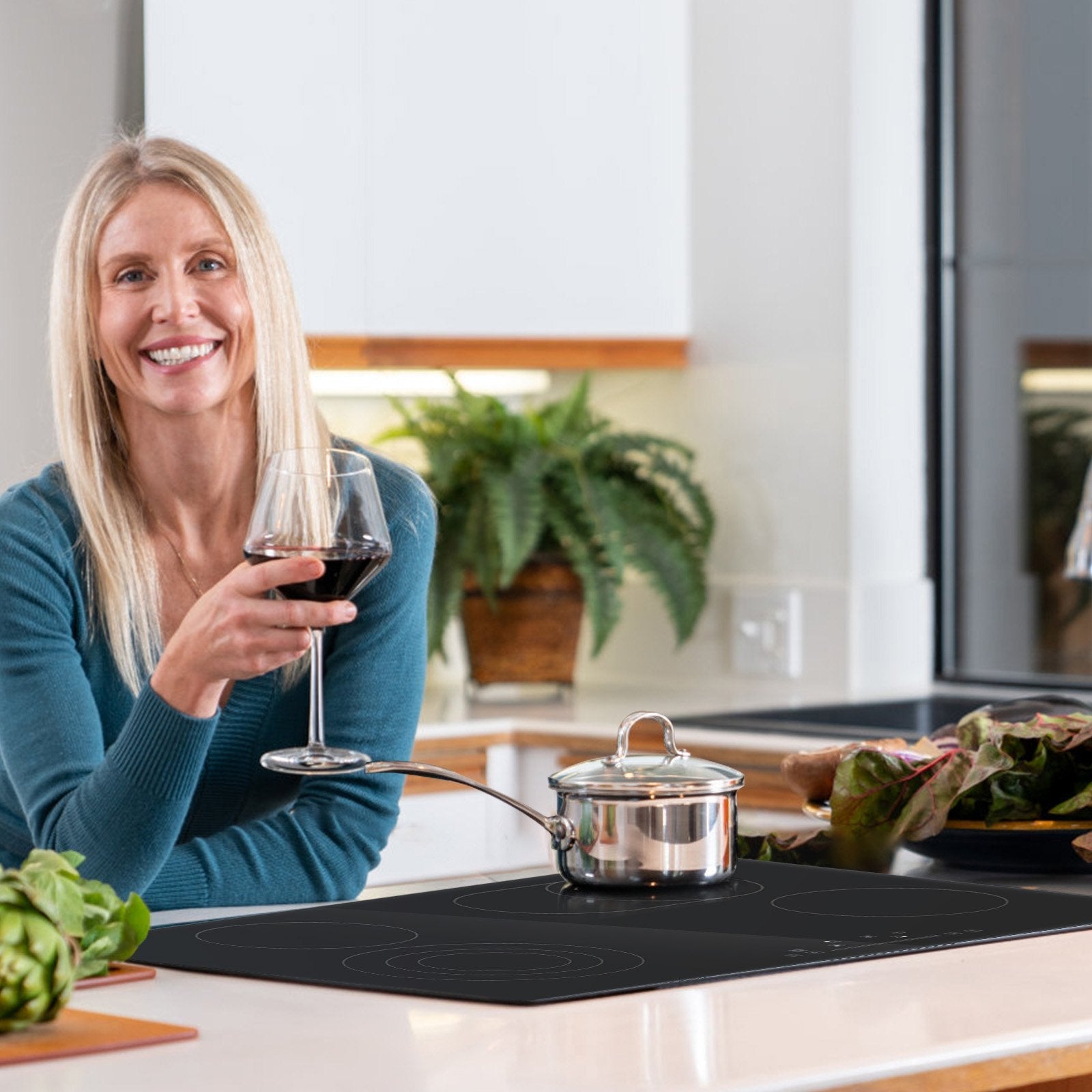 VEVOR Built in Electric Stove Top, 30.3 x 20.5 inch 4 Burners, 240V Glass Radiant Cooktop with Sensor Touch Control, Timer & Child Lock Included, 9 Power Levels for Simmer Steam Slow Cook Fry 