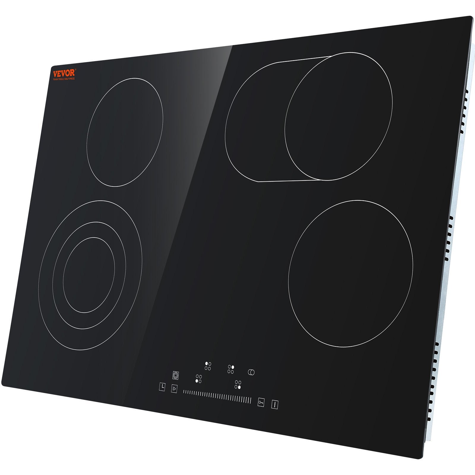 VEVOR Built in Electric Stove Top, 30.3 x 20.5 inch 4 Burners, 240V Glass Radiant Cooktop with Sensor Touch Control, Timer & Child Lock Included, 9 Power Levels for Simmer Steam Slow Cook Fry 