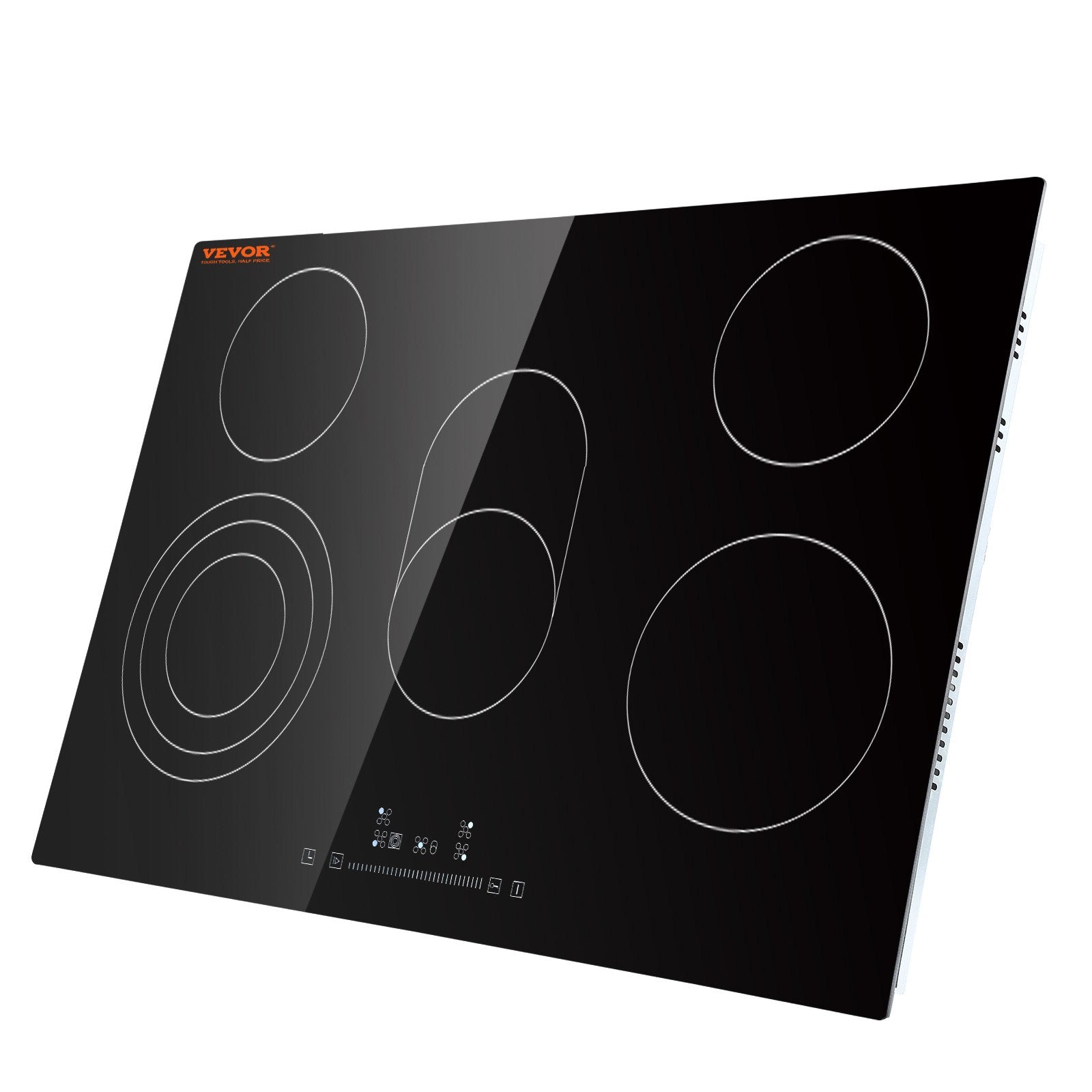 VEVOR Built in Electric Stove Top, 30.3 x 20.5 inch 5 Burners, 240V Glass Radiant Cooktop with Sensor Touch Control, Timer & Child Lock Included, 9 Power Levels for Simmer Steam Slow Cook Fry 