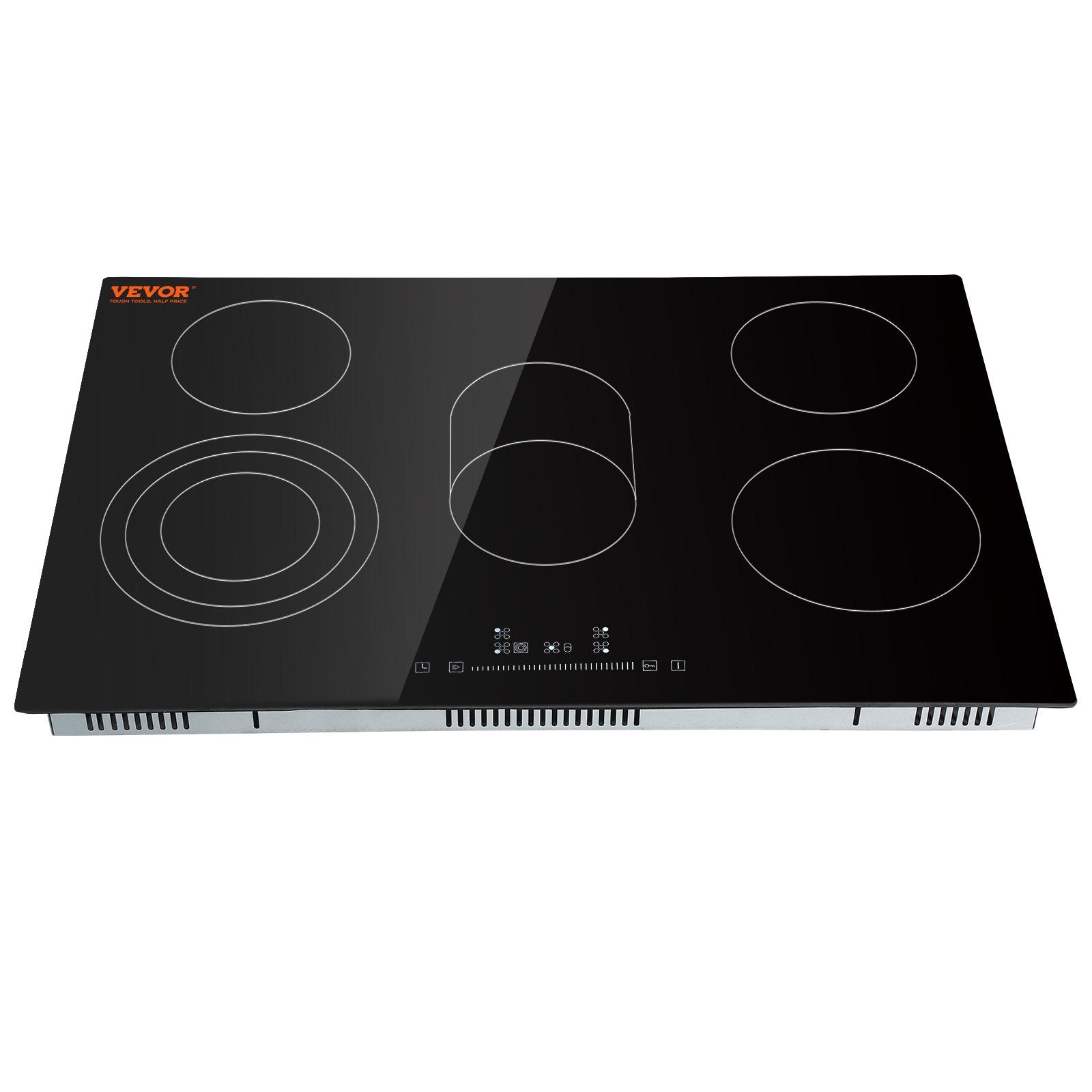 VEVOR Built in Electric Stove Top, 30.3 x 20.5 inch 5 Burners, 240V Glass Radiant Cooktop with Sensor Touch Control, Timer & Child Lock Included, 9 Power Levels for Simmer Steam Slow Cook Fry 