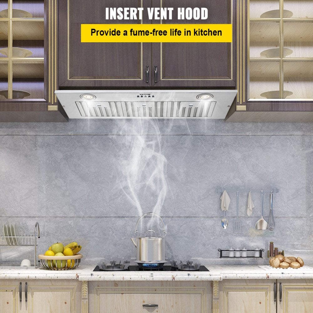 VEVOR Insert Range Hood, 800CFM 3-Speed, 36 Inch Stainless Steel Built-in Kitchen Vent with Push Button Control LED Lights Baffle Filters, Ducted/Ductless Convertible, ETL Listed 