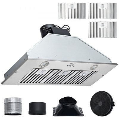 VEVOR Insert Range Hood, 800CFM 3-Speed, 36 Inch Stainless Steel Built-in Kitchen Vent with Push Button Control LED Lights Baffle Filters, Ducted/Ductless Convertible, ETL Listed 