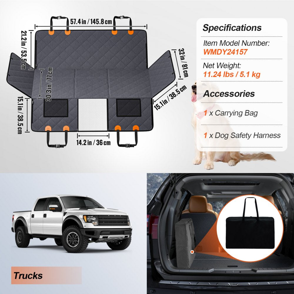 VEVOR 57.4 x 30.3 in Dog Car Seat Cover for Back Seat Waterproof 600D for Truck 