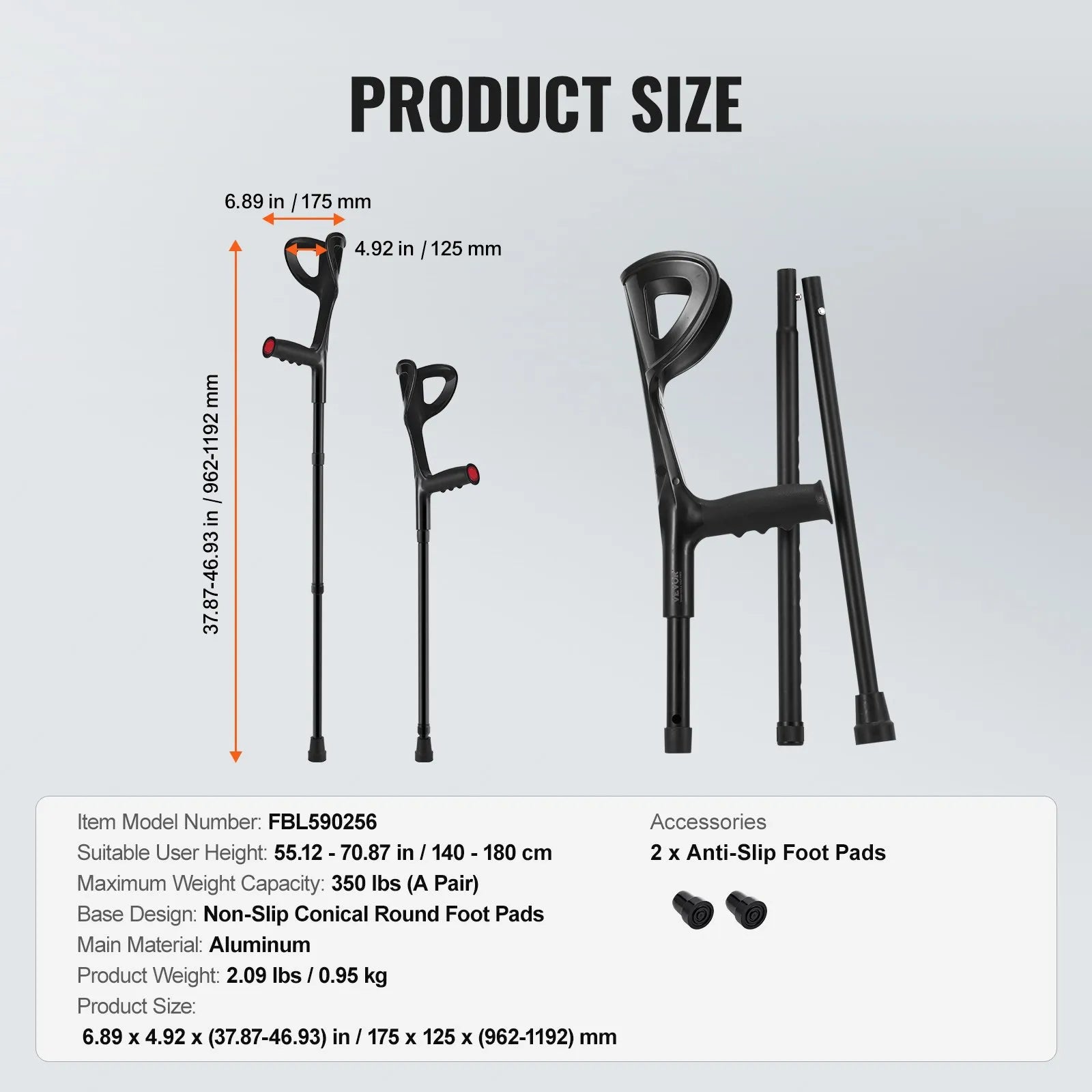 🩺 Forearm Crutches for Adults – 2 Variants Available (350 lb Capacity)