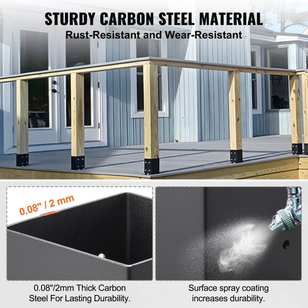 VEVOR 4x4 Post Base 10 Pcs, Inner Size 3.6"x3.6" Post Base Brackets, Heavy Duty Powder-Coated Post Anchor Matte Black Wood Post Brackets for Pavilion Deck Railing Support Deck Base Plate 