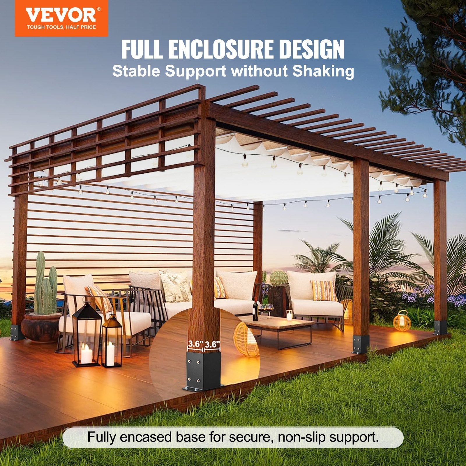 VEVOR 4x4 Post Base 2 Pcs, Inner Size 3.6"x3.6" Post Base Brackets, Heavy Duty Powder-Coated Post Anchor Matte Black Wood Post Brackets for Pavilion Deck Railing Support Deck Base Plate 