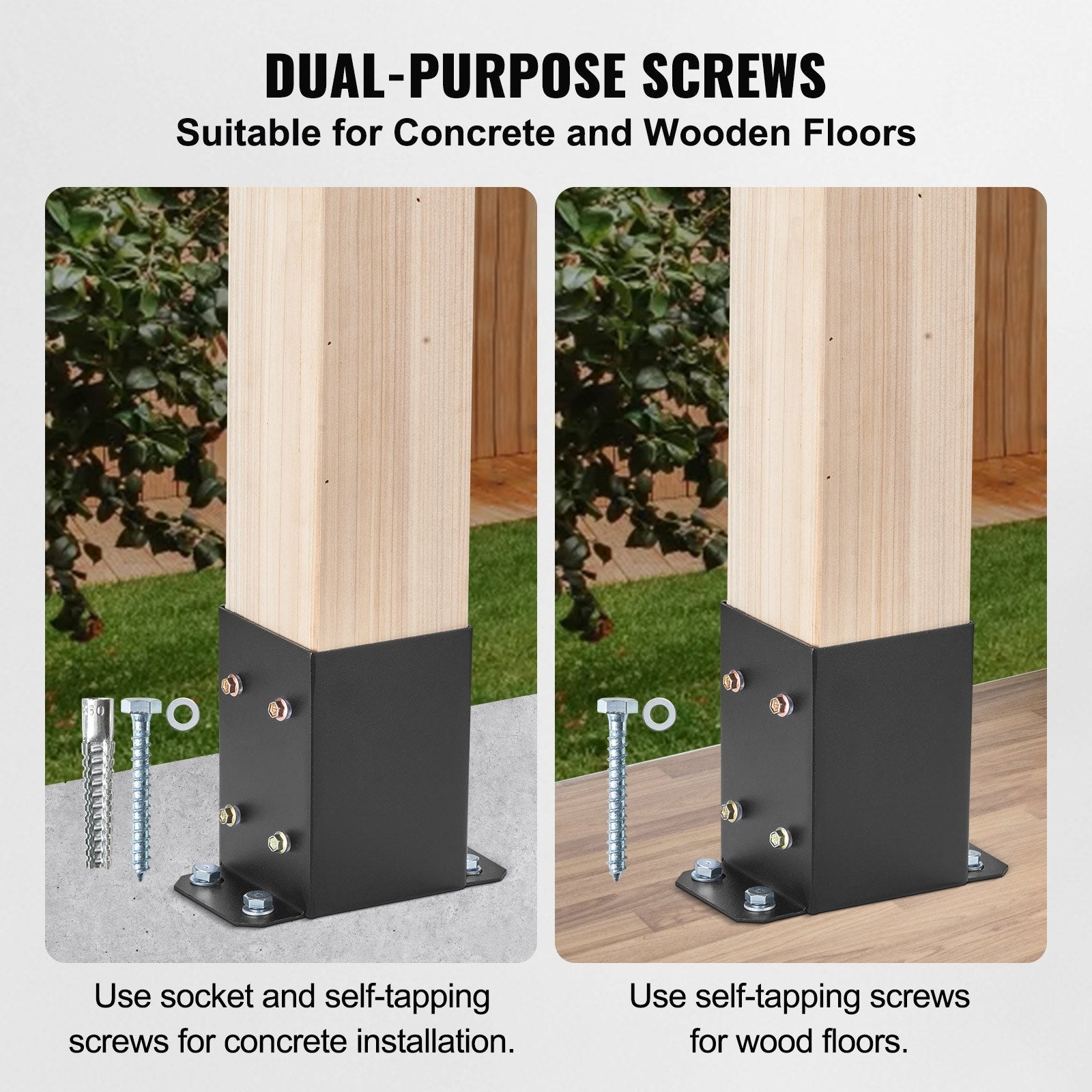 VEVOR 4x4 Post Base 2 Pcs, Inner Size 3.6"x3.6" Post Base Brackets, Heavy Duty Powder-Coated Post Anchor Matte Black Wood Post Brackets for Pavilion Deck Railing Support Deck Base Plate 