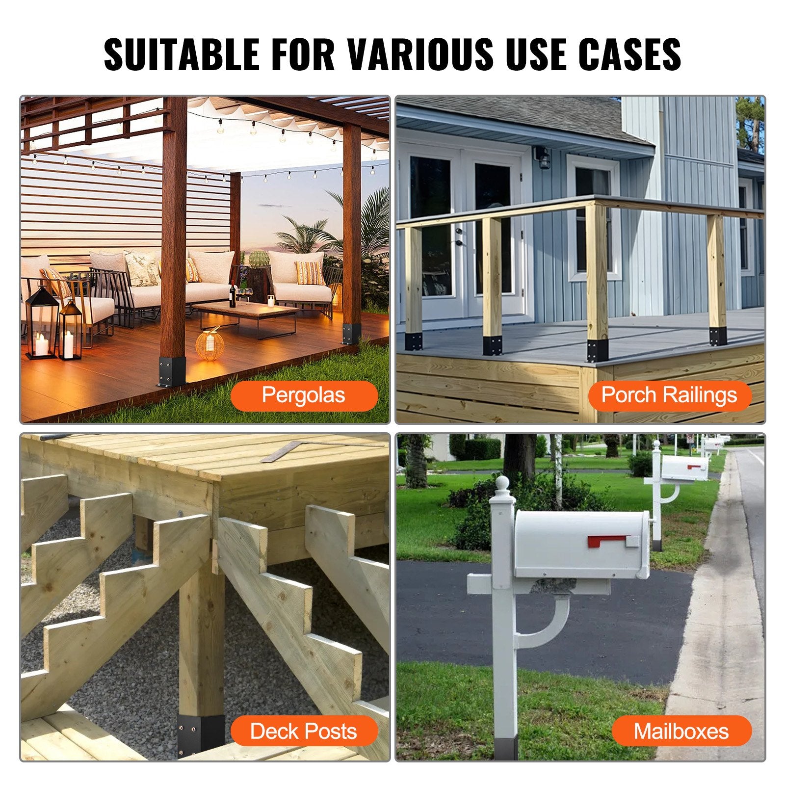 VEVOR 4x4 Post Base 2 Pcs, Inner Size 3.6"x3.6" Post Base Brackets, Heavy Duty Powder-Coated Post Anchor Matte Black Wood Post Brackets for Pavilion Deck Railing Support Deck Base Plate 