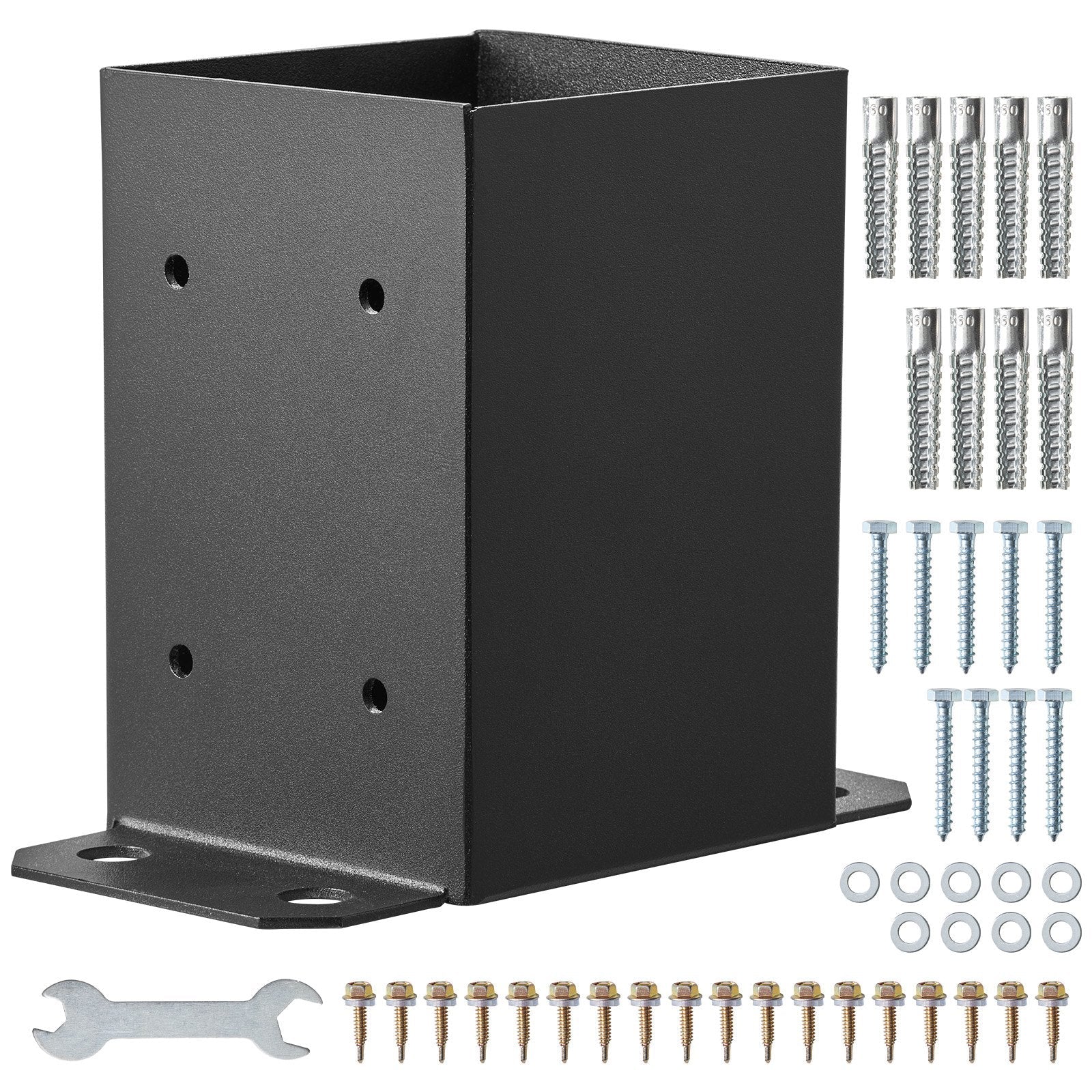 VEVOR 4x4 Post Base 2 Pcs, Inner Size 3.6"x3.6" Post Base Brackets, Heavy Duty Powder-Coated Post Anchor Matte Black Wood Post Brackets for Pavilion Deck Railing Support Deck Base Plate 
