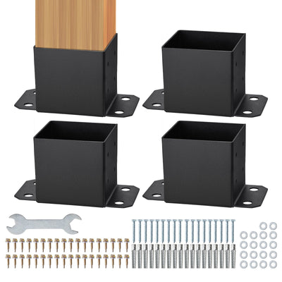 VEVOR 6x6 Post Base 4 Pcs, Inner Size 5.6"x5.6" Post Base Brackets, Heavy Duty Powder-Coated Post Anchor Matte Black Wood Post Brackets for Pavilion Deck Railing Support Deck Base Plate 