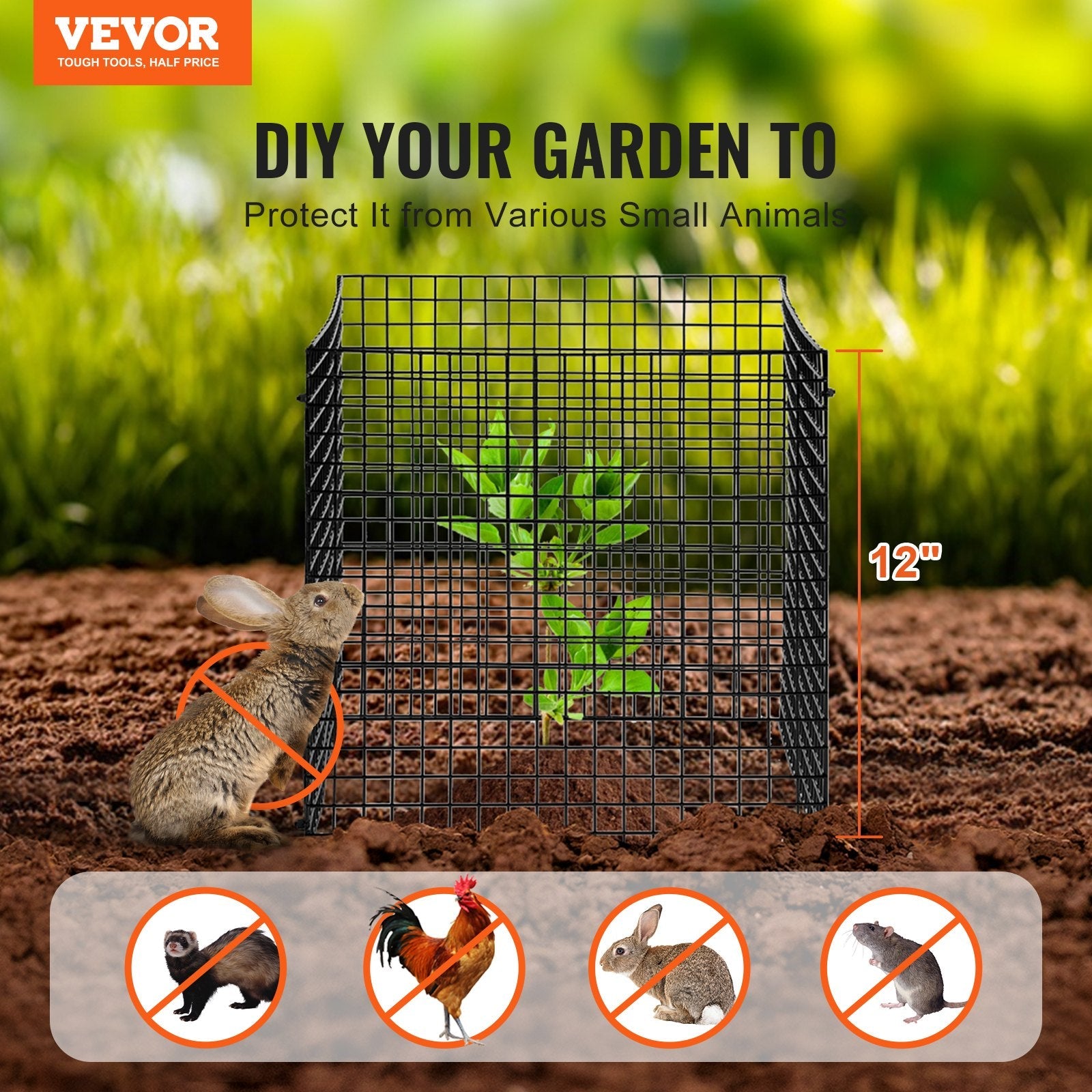 VEVOR 10 Pack Plant Protector from Animals 12'' x 12'' Plant Cage for Vegetables 