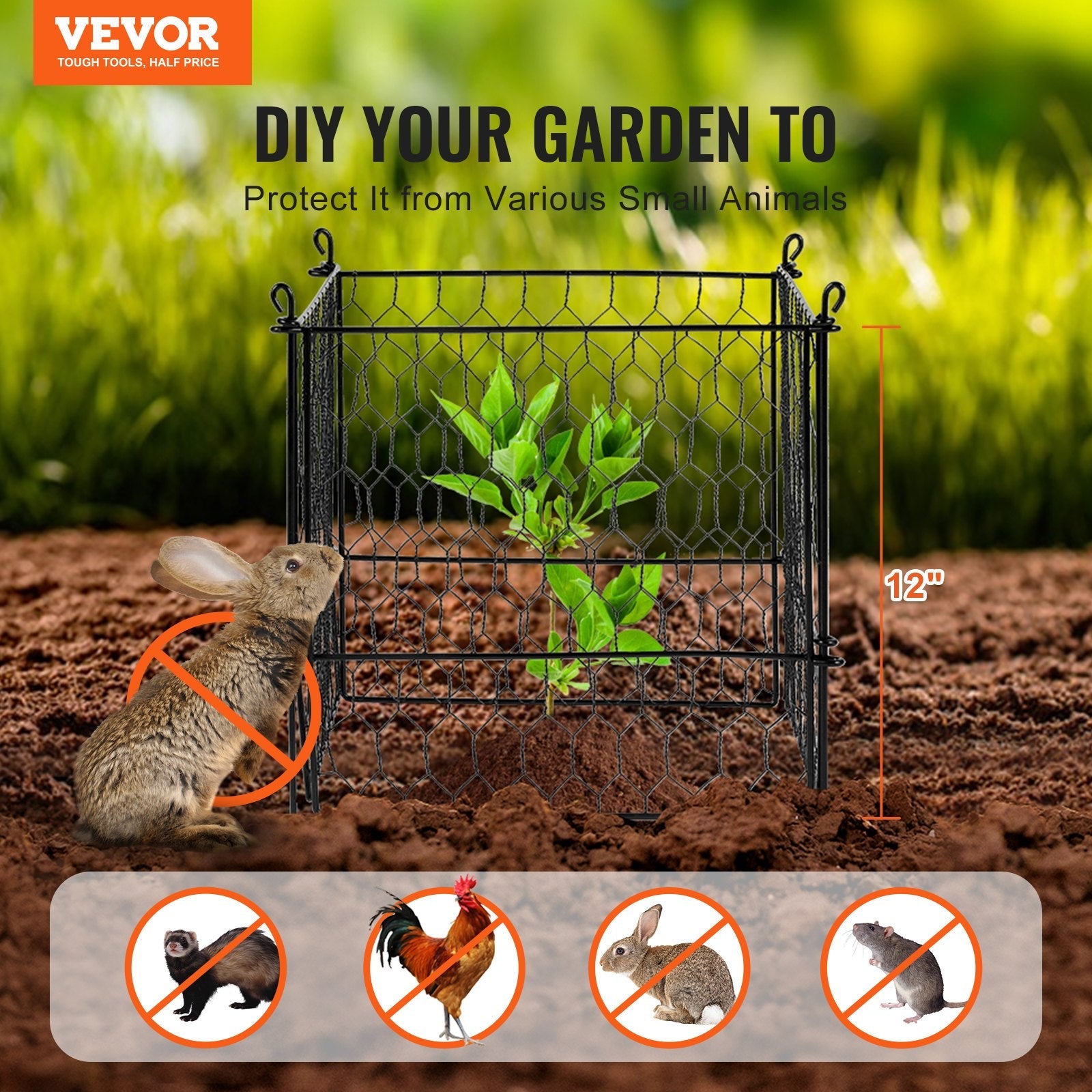 VEVOR 5 Pack Plant Protector from Animals 13.4'' x 13.4'' Metal Plant Cage 