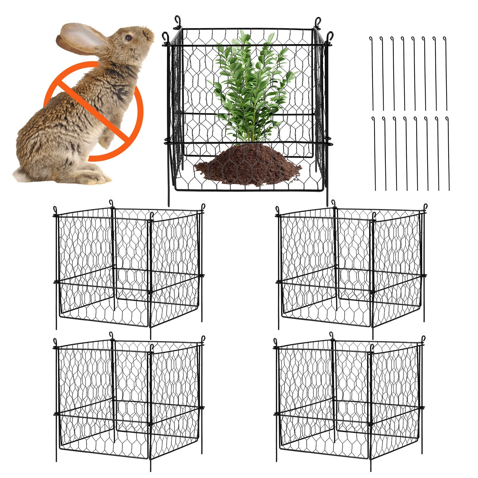 VEVOR 5 Pack Plant Protector from Animals 13.4'' x 13.4'' Metal Plant Cage 