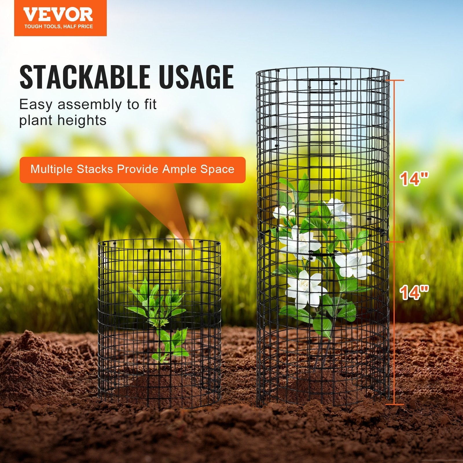 VEVOR 6 Pack Plant Protector from Animals 12.6'' Dia. x 14'' H Metal Plant Cage 