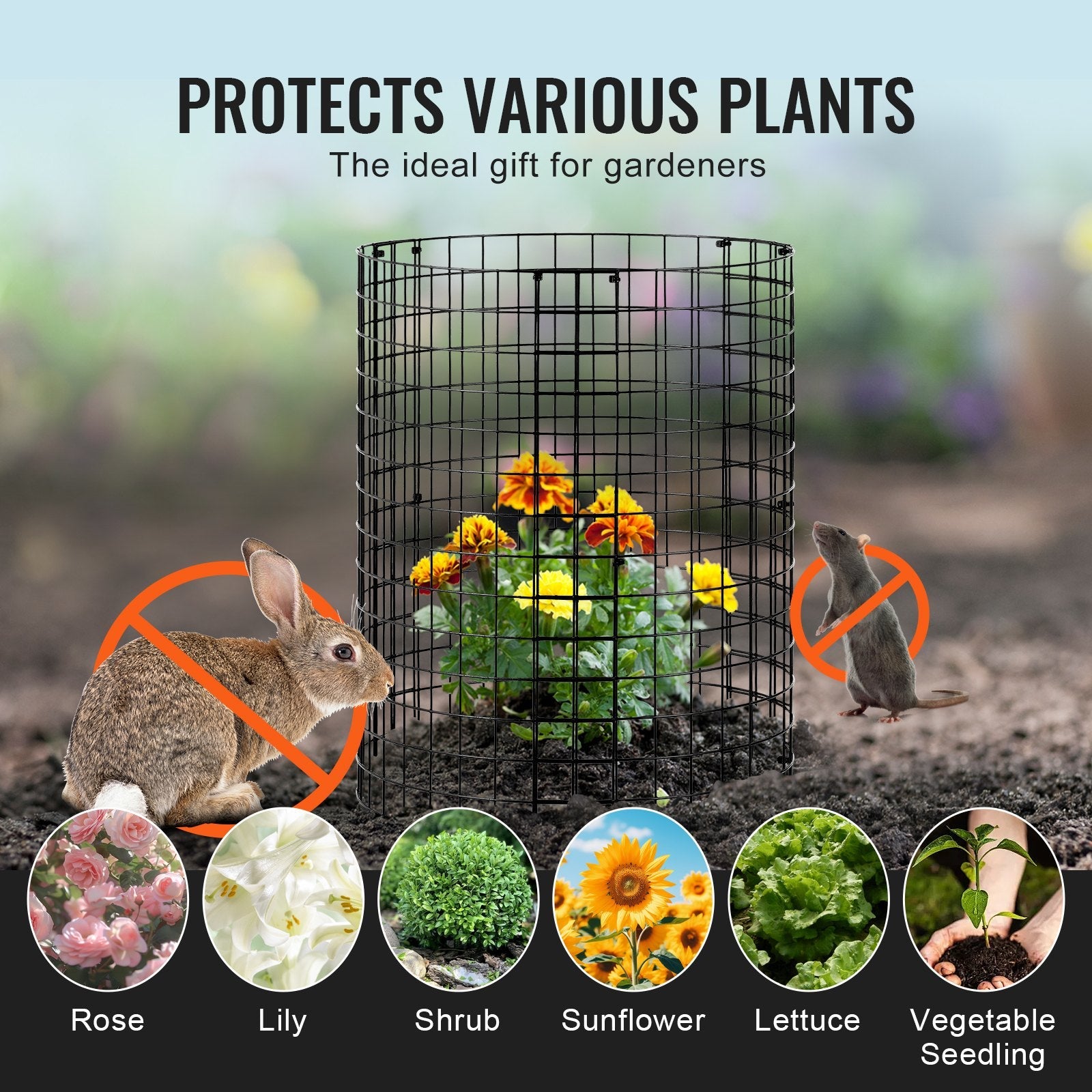 VEVOR 6 Pack Plant Protector from Animals 12.6'' Dia. x 14'' H Metal Plant Cage 