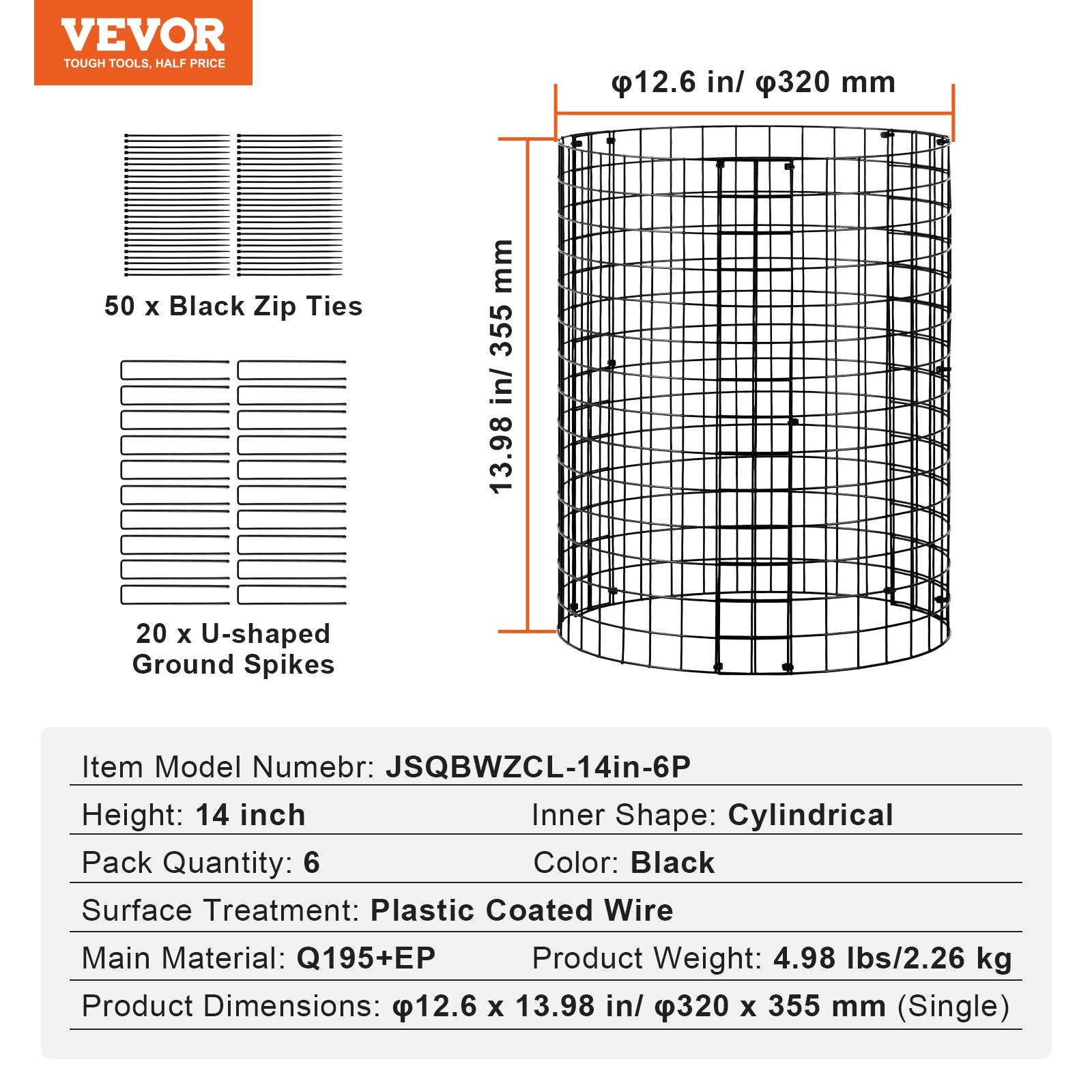 VEVOR 6 Pack Plant Protector from Animals 12.6'' Dia. x 14'' H Metal Plant Cage 