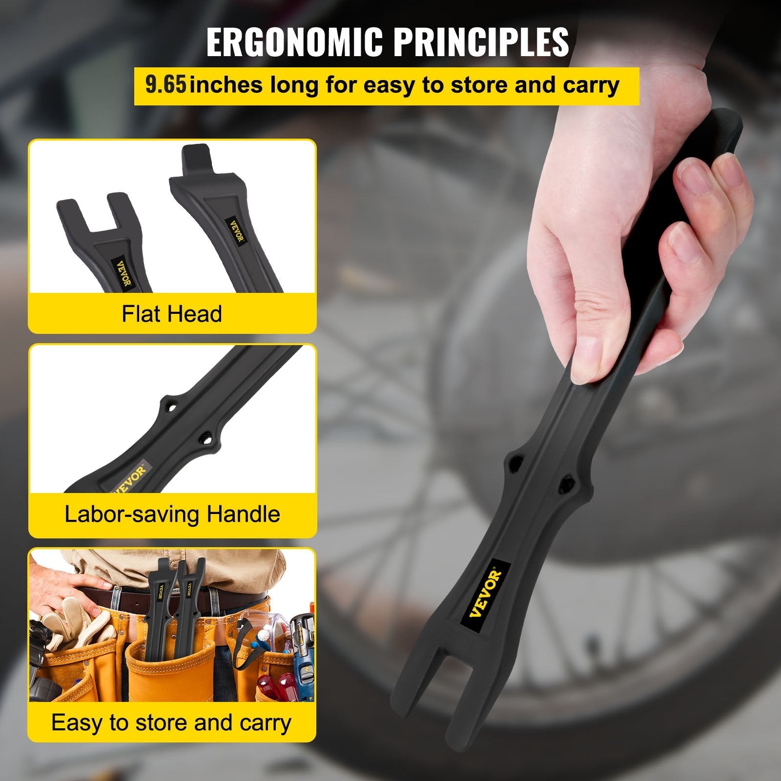 VEVOR Tire Changing Tool, 9.65 Inch Tire Iron Set, 2pcs Motorcycle Tire Irons, 40CR Steel Tire Bead Breaker, Black Tire Changing Spoons, Rust Proof Motorcycle Tire Spoons, Tire Levers For Bile Tires 
