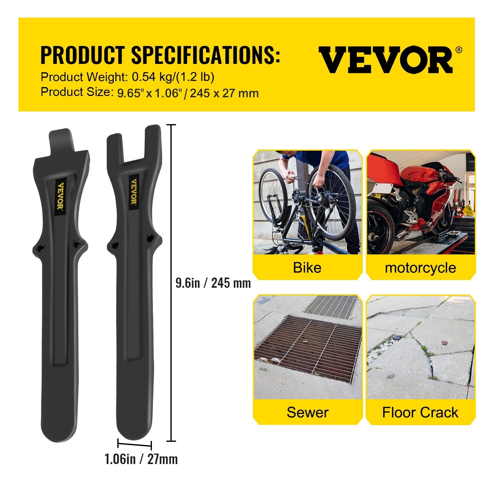 VEVOR Tire Changing Tool, 9.65 Inch Tire Iron Set, 2pcs Motorcycle Tire Irons, 40CR Steel Tire Bead Breaker, Black Tire Changing Spoons, Rust Proof Motorcycle Tire Spoons, Tire Levers For Bile Tires 