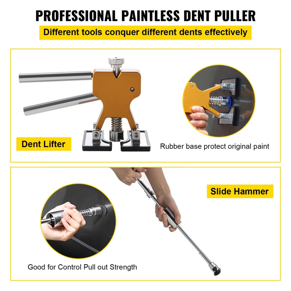 VEVOR Dent Puller Kit, 53 PCS Paintless Dent Repair Tool, Golden Lifter Puller Car Dent Repair Kit, Glue Puller Tabs Dent Puller Kit for Auto Dent Removal, Minor Dents, Door Dings and Hail Damage 