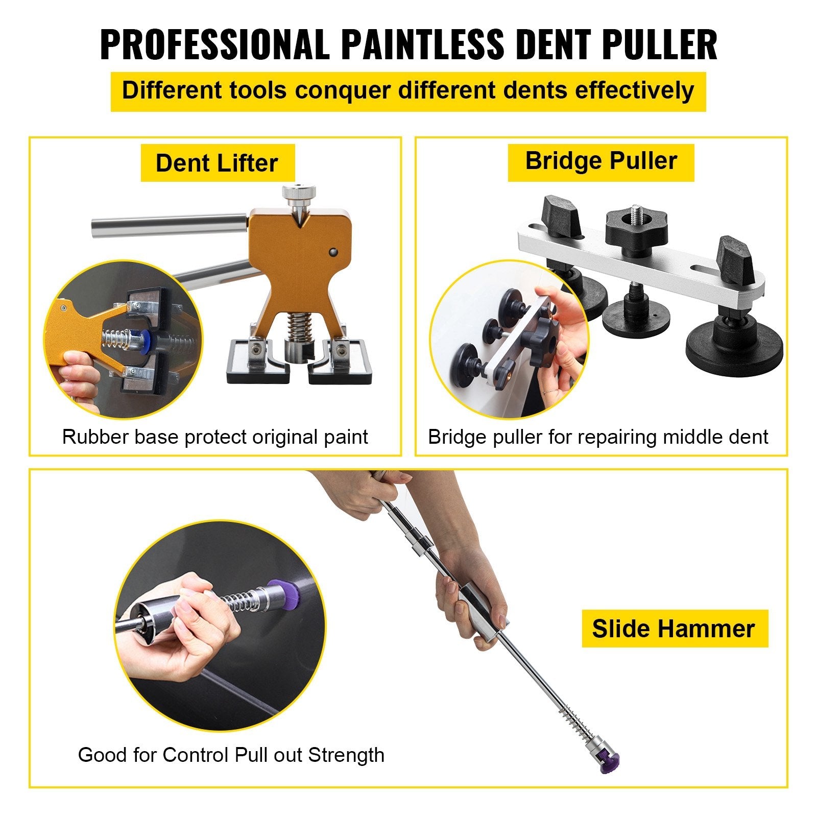 VEVOR Dent Removal Tool, 60 Pcs Paintless Dent Repair Tools, Puller and Lifter Dent Repair Kit, Glue Puller Tabs Dent Puller Kit for Auto Dent Removal, Minor Dents, Door Dings and Hail Damage 