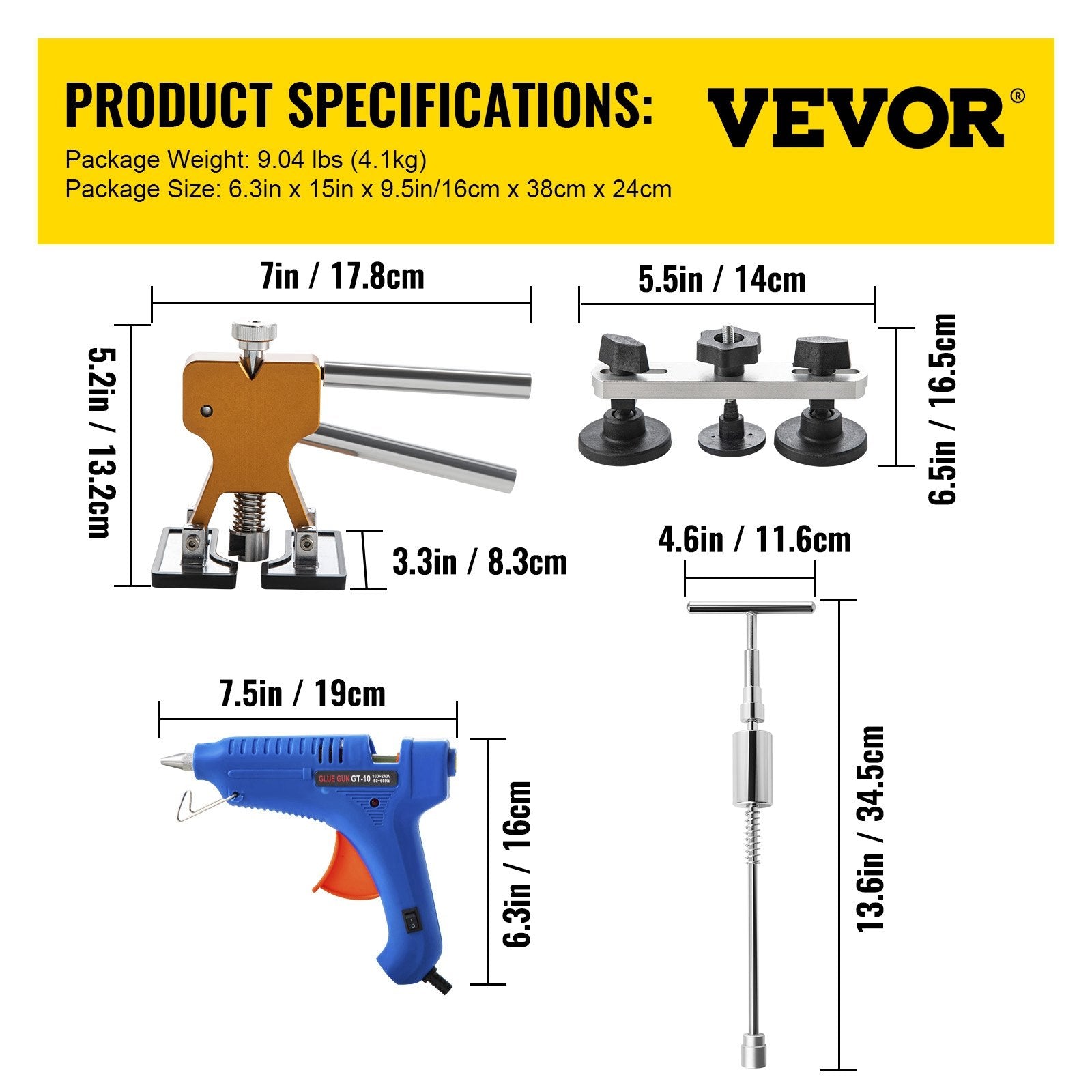 VEVOR Dent Removal Tool, 60 Pcs Paintless Dent Repair Tools, Puller and Lifter Dent Repair Kit, Glue Puller Tabs Dent Puller Kit for Auto Dent Removal, Minor Dents, Door Dings and Hail Damage 