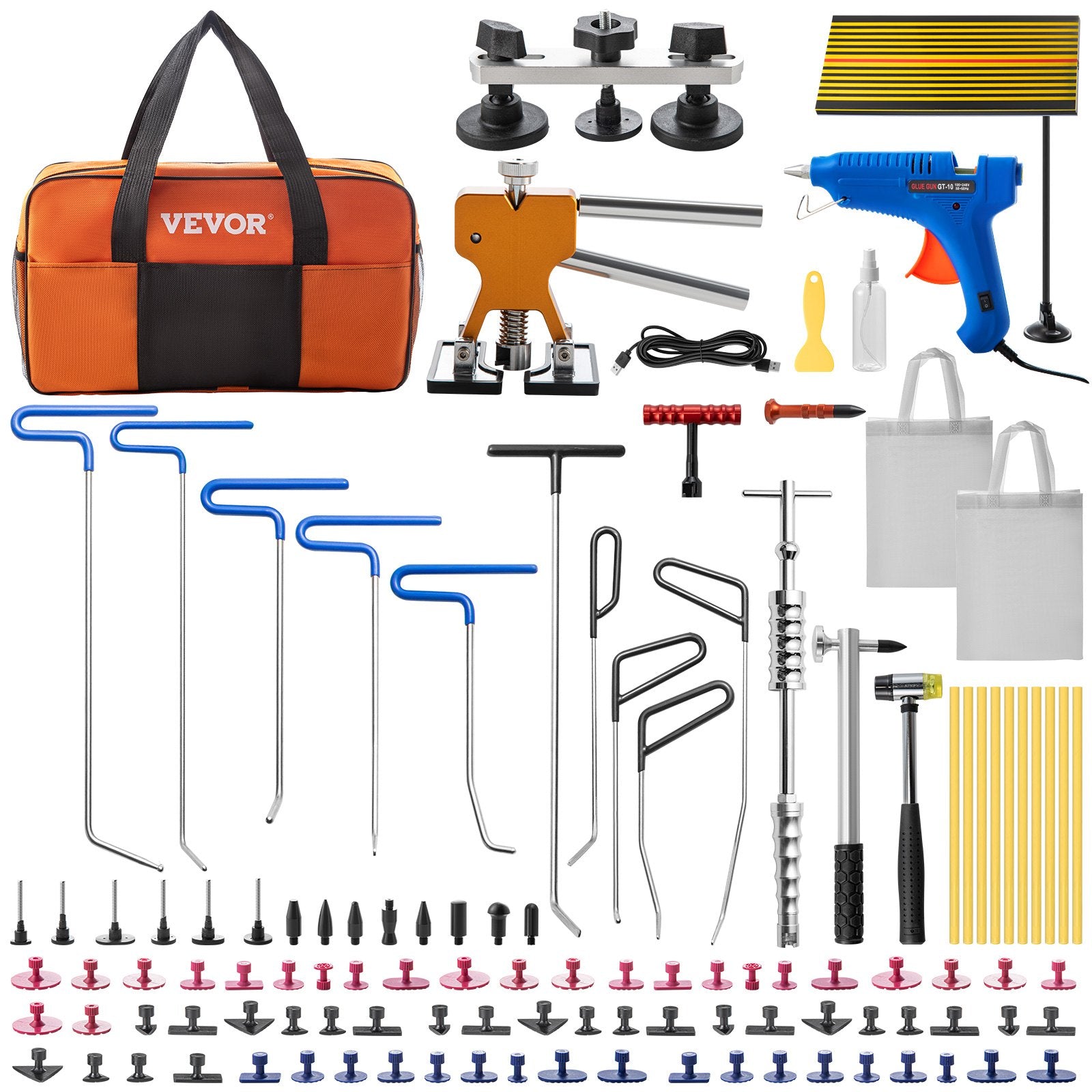 VEVOR Paintless Dent Removal Rods, 89 PCS Paintless Dent Repair Tools, Golden Lifter Puller Car Dent Repair Kit, Glue Puller Tabs Dent Puller Kit for Auto Dent Removal, Minor Dents, Door Dings 