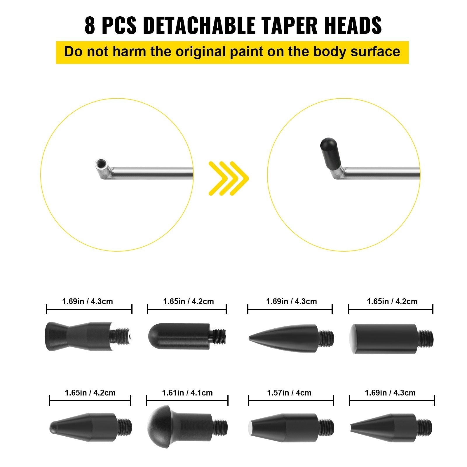 VEVOR Rods Dent Removal Kit, 13 Pcs Paintless Dent Repair Tool, 5 Pcs Stainless Steel Dent Rods, 8 Pcs Tapper Heads, Professional Hail Dent Removal Tool for Minor Dents, Door Dings and Hail Damage 