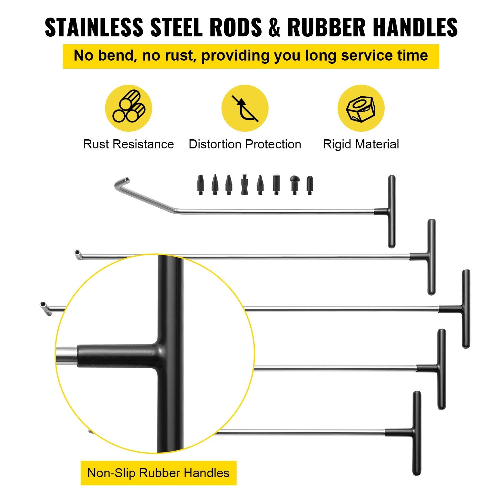 VEVOR Rods Dent Removal Kit, 13 Pcs Paintless Dent Repair Tool, 5 Pcs Stainless Steel Dent Rods, 8 Pcs Tapper Heads, Professional Hail Dent Removal Tool for Minor Dents, Door Dings and Hail Damage 