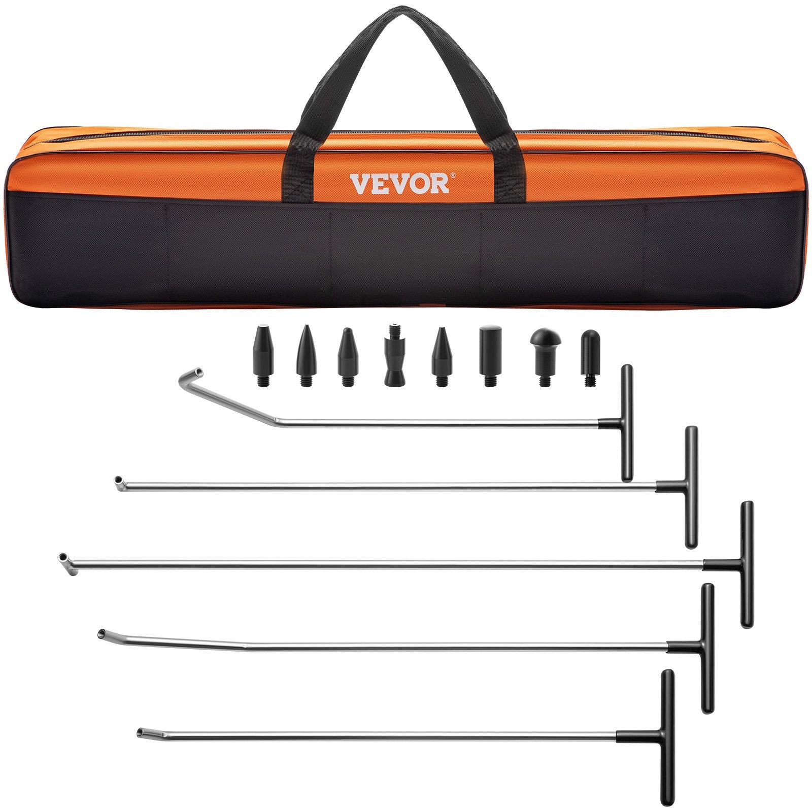 VEVOR Rods Dent Removal Kit, 13 Pcs Paintless Dent Repair Tool, 5 Pcs Stainless Steel Dent Rods, 8 Pcs Tapper Heads, Professional Hail Dent Removal Tool for Minor Dents, Door Dings and Hail Damage 