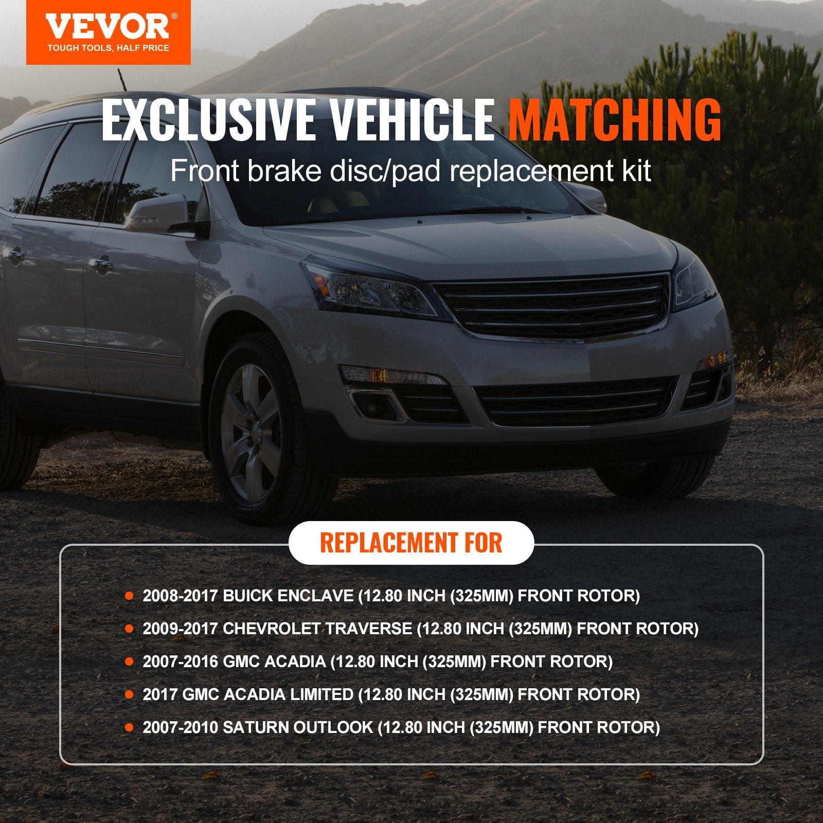 VEVOR Drilled Slotted Front Brake Rotors Pads Kit for Chevy Traverse GMC Acadia 