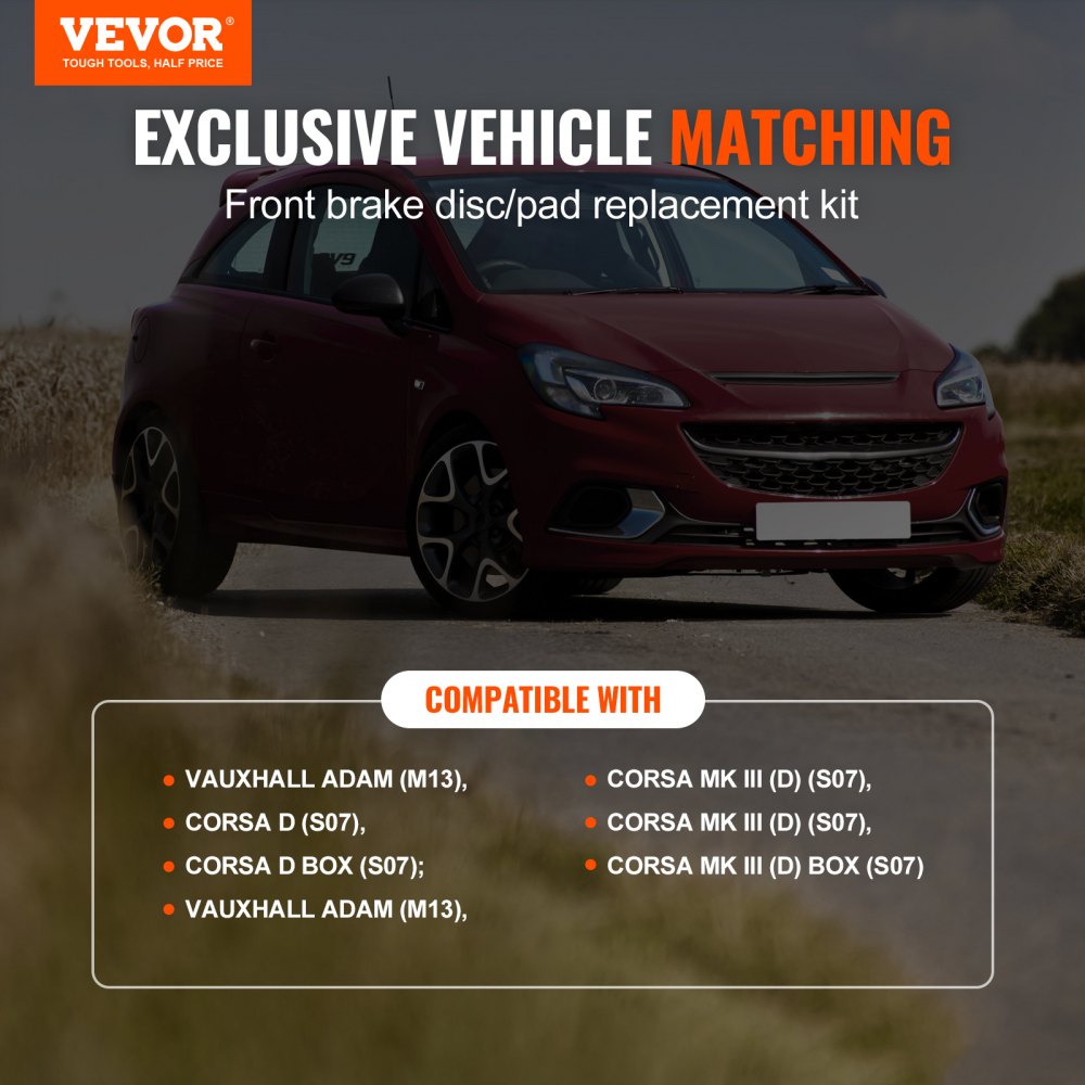 VEVOR Front Ceramic Brake Pads & Rotors Kit for Vauxhall Adam Corsa D Hatchback 
