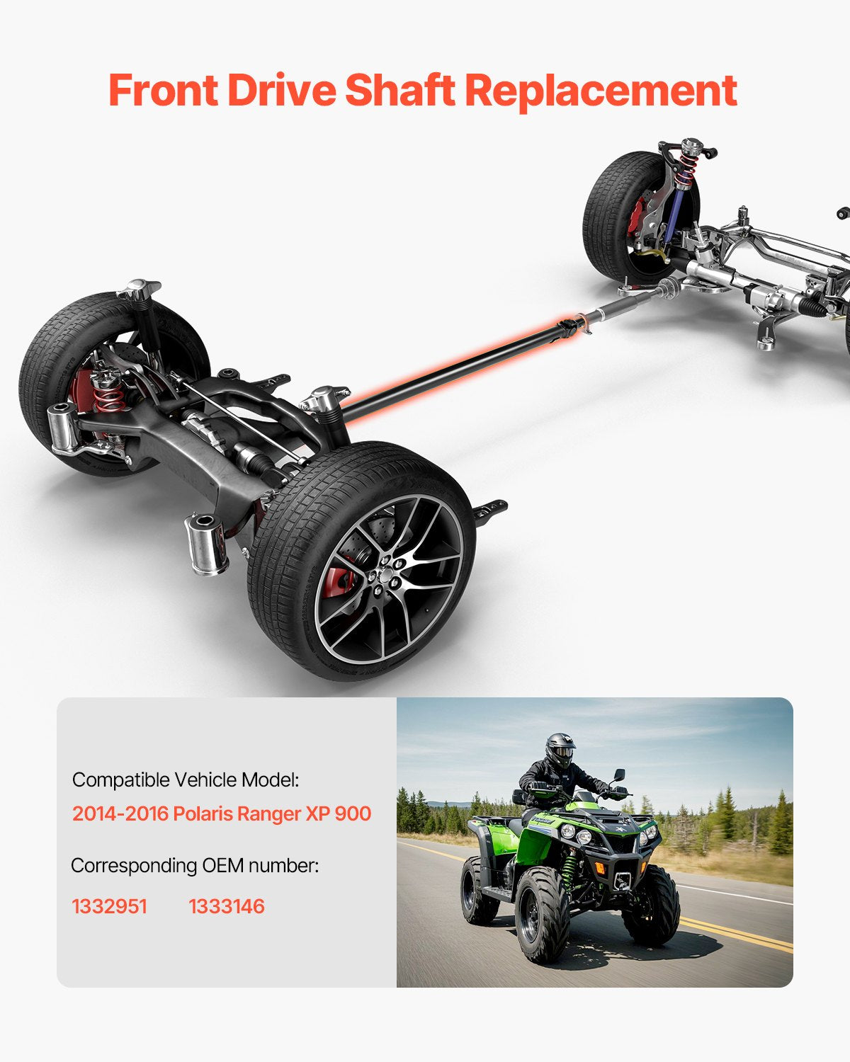 VEVOR Front Drive Shaft Assembly Compatible with 2014-2016 Polaris Ranger XP 900 
