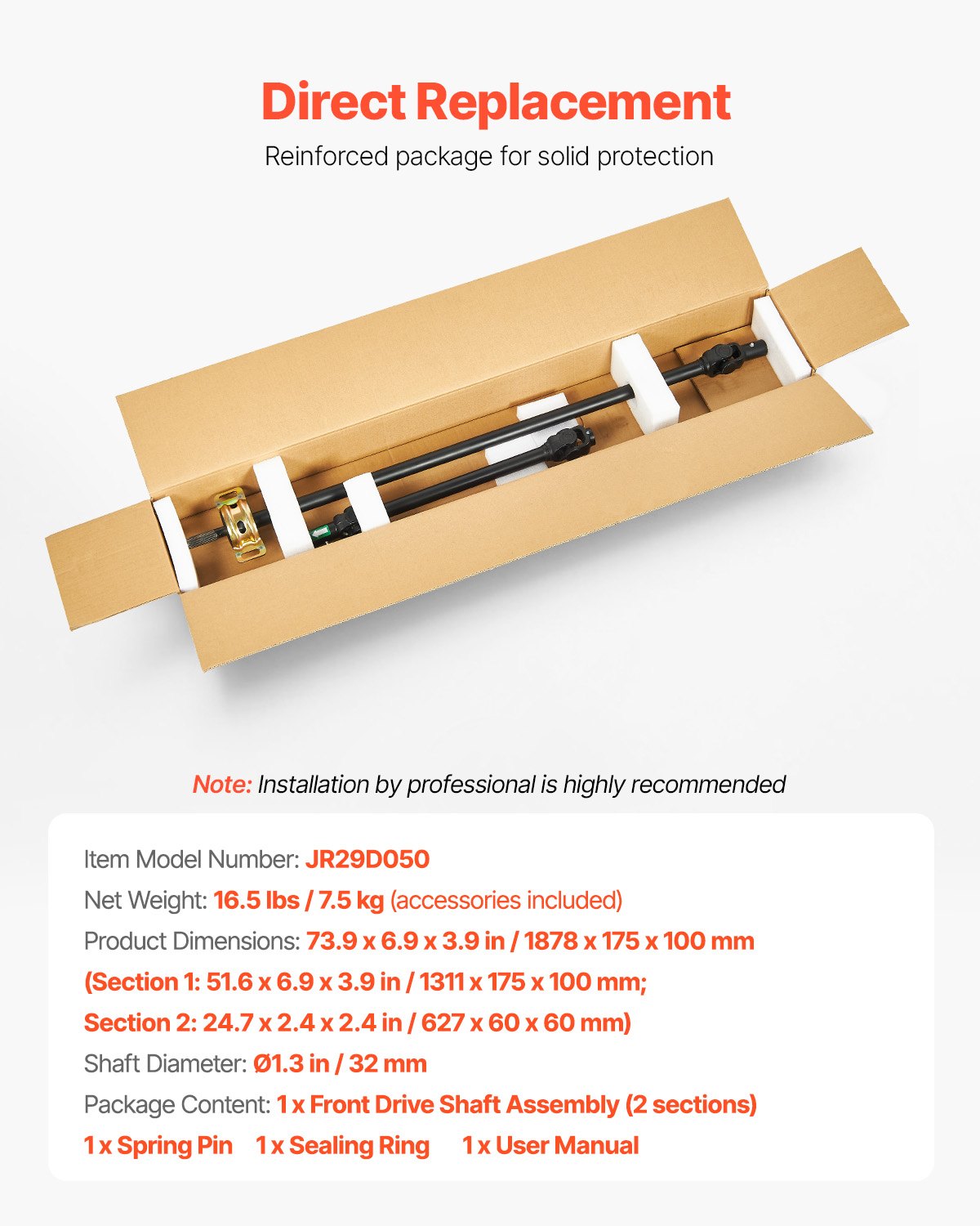VEVOR Front Drive Shaft Assembly Compatible with 2014-2017 Polaris RZR XP 1000 