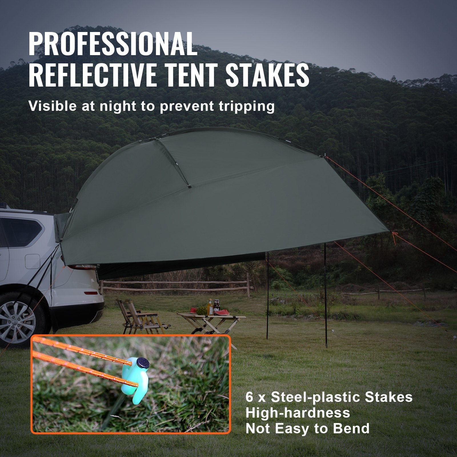 VEVOR Vehicle Awning, Large 10' x 7' Shade Coverage Car Side Awning, PU2000mm UV50+ Car Awning with Extended Side Canopies and Portable Storage Bag, Suitable for Truck, SUV, Van, Campers 