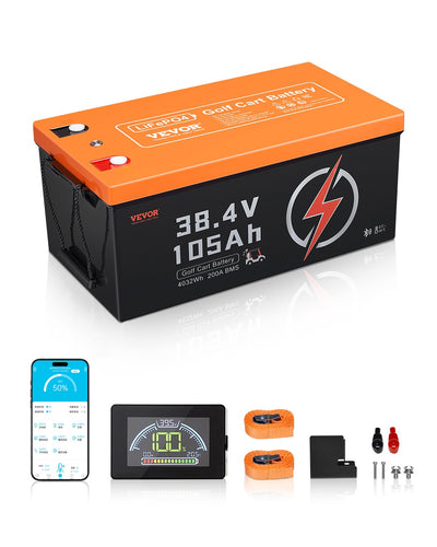 VEVOR 36V 105Ah Golf Cart Lithium Battery with LCD Monitor and 4000+ Cycles 
