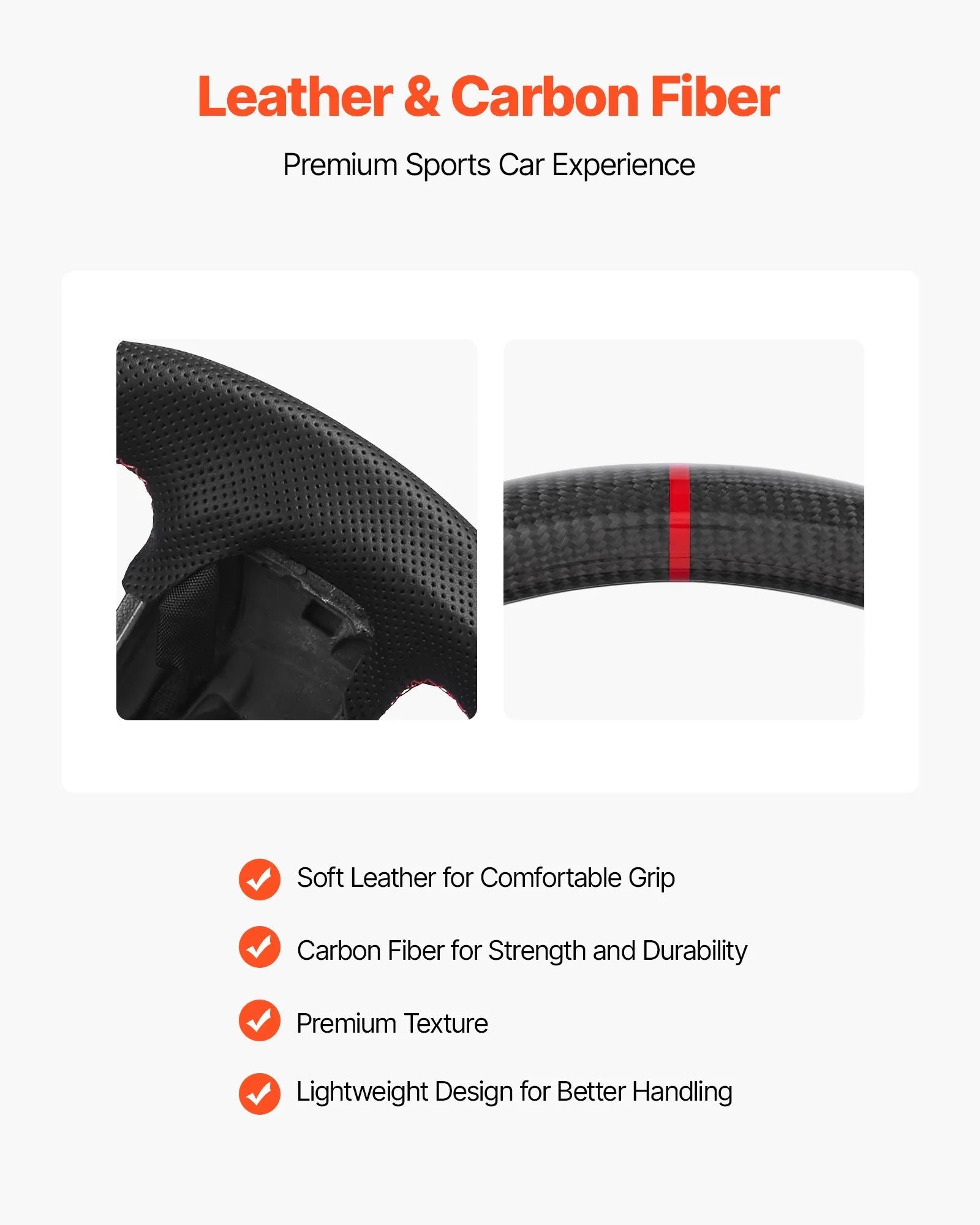 VEVOR Steering Wheel for 2021-2024 Ford F150, Carbon Fiber Steering Wheel D-Shaped Flat-Bottom with Heating Function, Leather Grip with Non-Slip Texture, Accessories Replacement for Ford F150, Black 