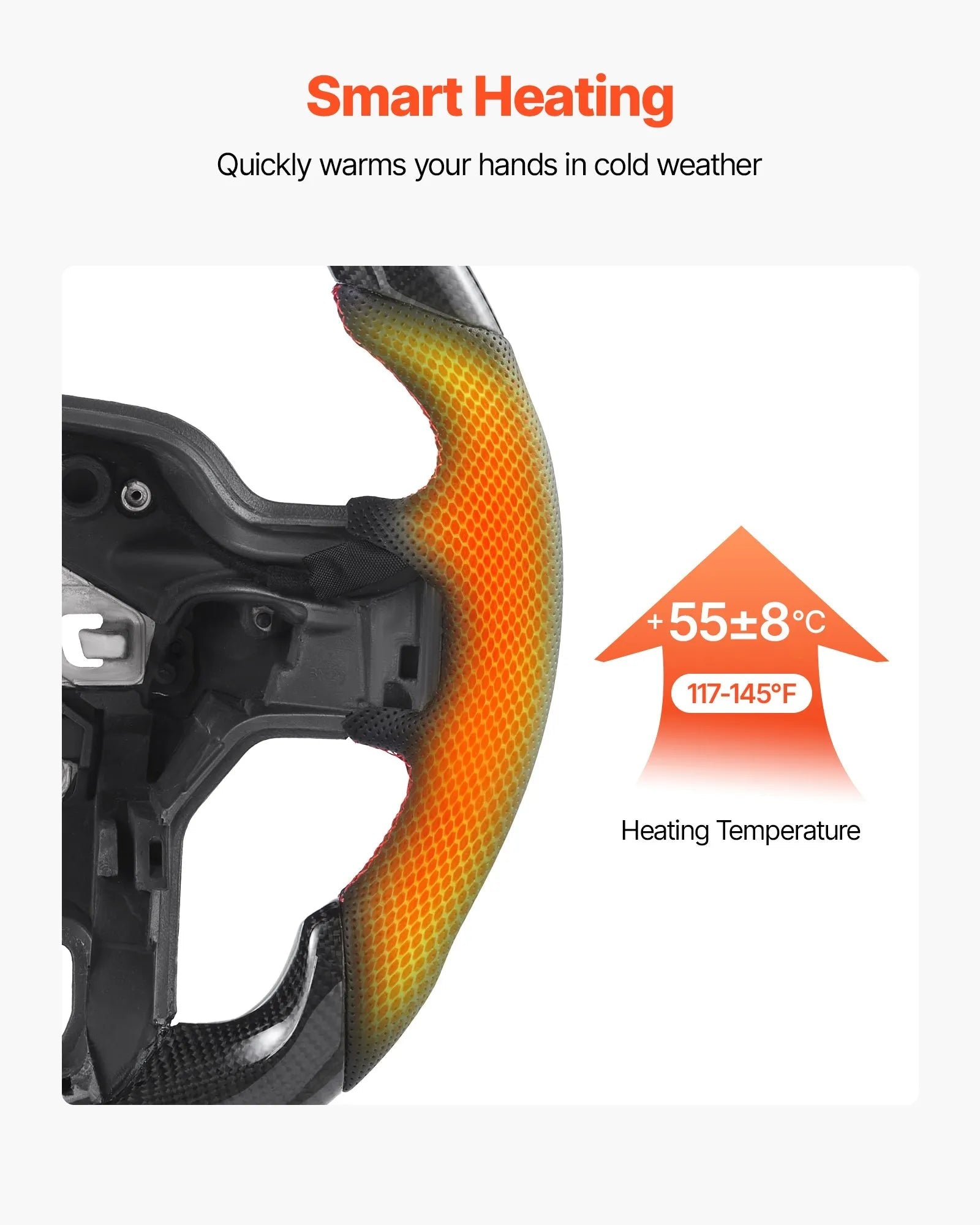 VEVOR Steering Wheel for 2021-2024 Ford F150, Carbon Fiber Steering Wheel D-Shaped Flat-Bottom with Heating Function, Leather Grip with Non-Slip Texture, Accessories Replacement for Ford F150, Black 