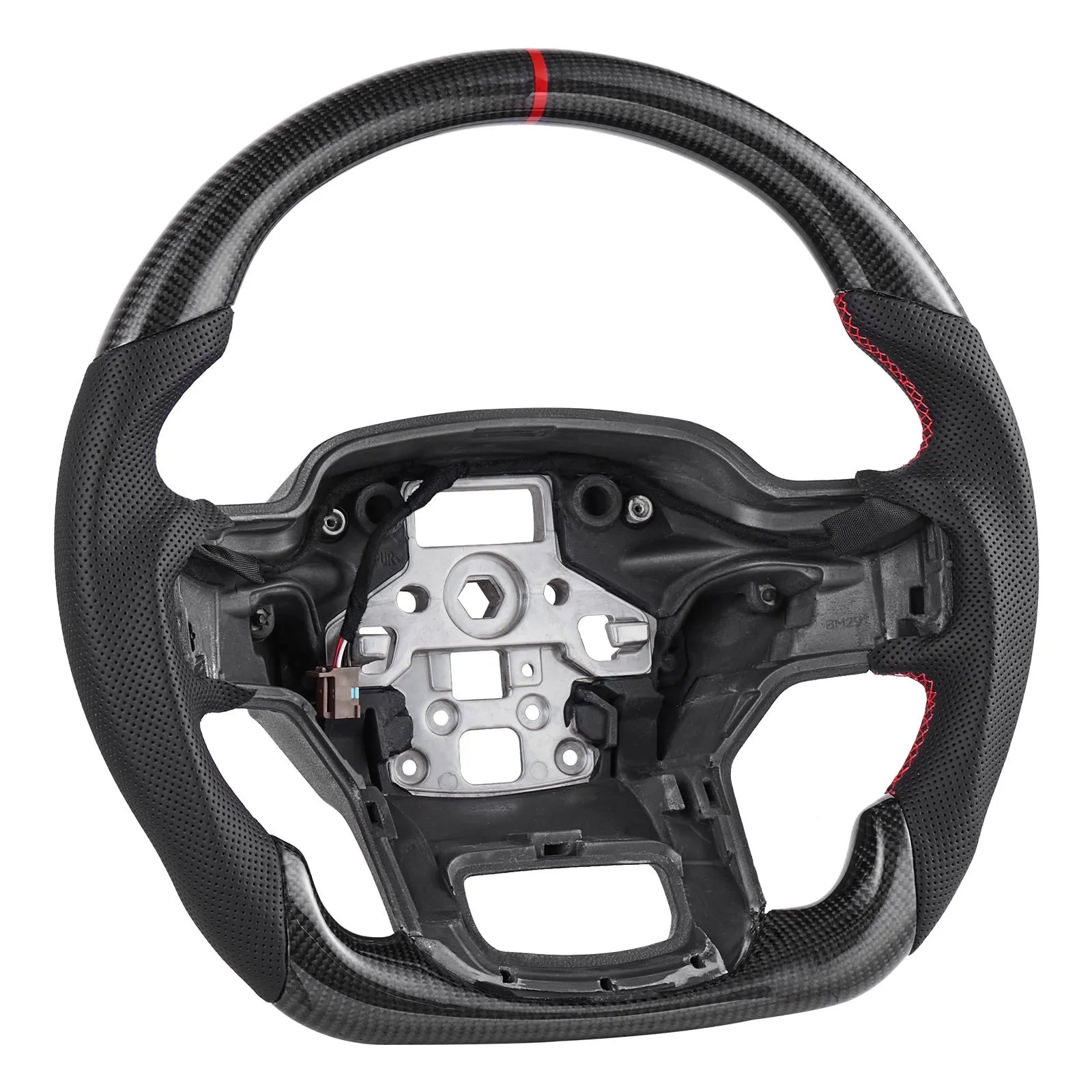 VEVOR Steering Wheel for 2021-2024 Ford F150, Carbon Fiber Steering Wheel D-Shaped Flat-Bottom with Heating Function, Leather Grip with Non-Slip Texture, Accessories Replacement for Ford F150, Black 