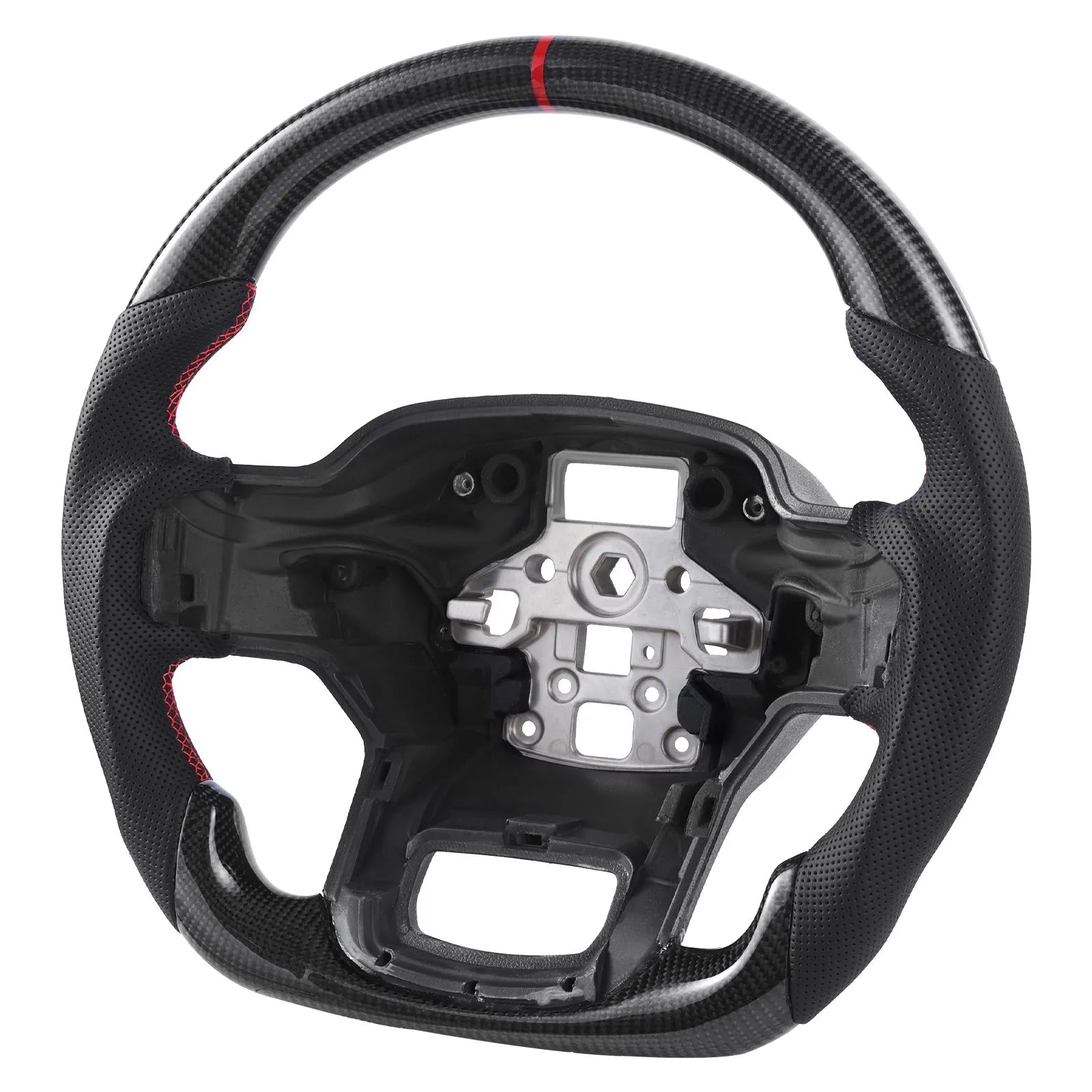 VEVOR Steering Wheel for 2021-2024 Ford F150, Carbon Fiber Steering Wheel D-Shaped Flat-Bottom, Leather Grip with Non-Slip Texture & Precise Stitching, Accessories Replacement for Ford F150, Black 