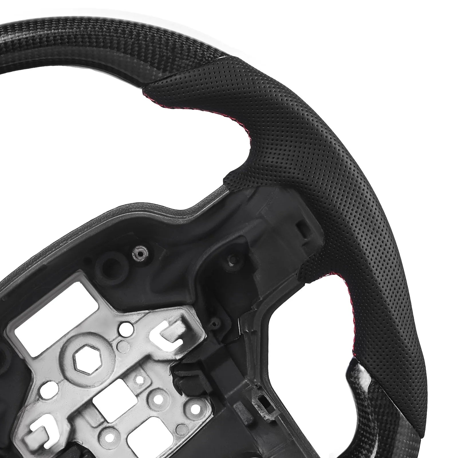 VEVOR Steering Wheel for 2021-2024 Ford F150, Carbon Fiber Steering Wheel D-Shaped Flat-Bottom, Leather Grip with Non-Slip Texture & Precise Stitching, Accessories Replacement for Ford F150, Black 