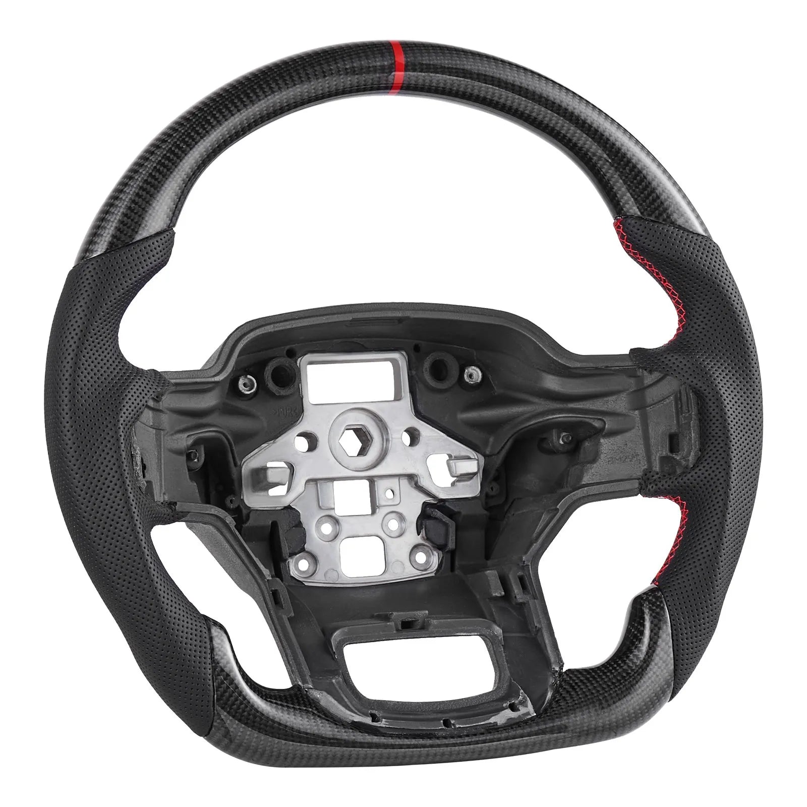 VEVOR Steering Wheel for 2021-2024 Ford F150, Carbon Fiber Steering Wheel D-Shaped Flat-Bottom, Leather Grip with Non-Slip Texture & Precise Stitching, Accessories Replacement for Ford F150, Black 