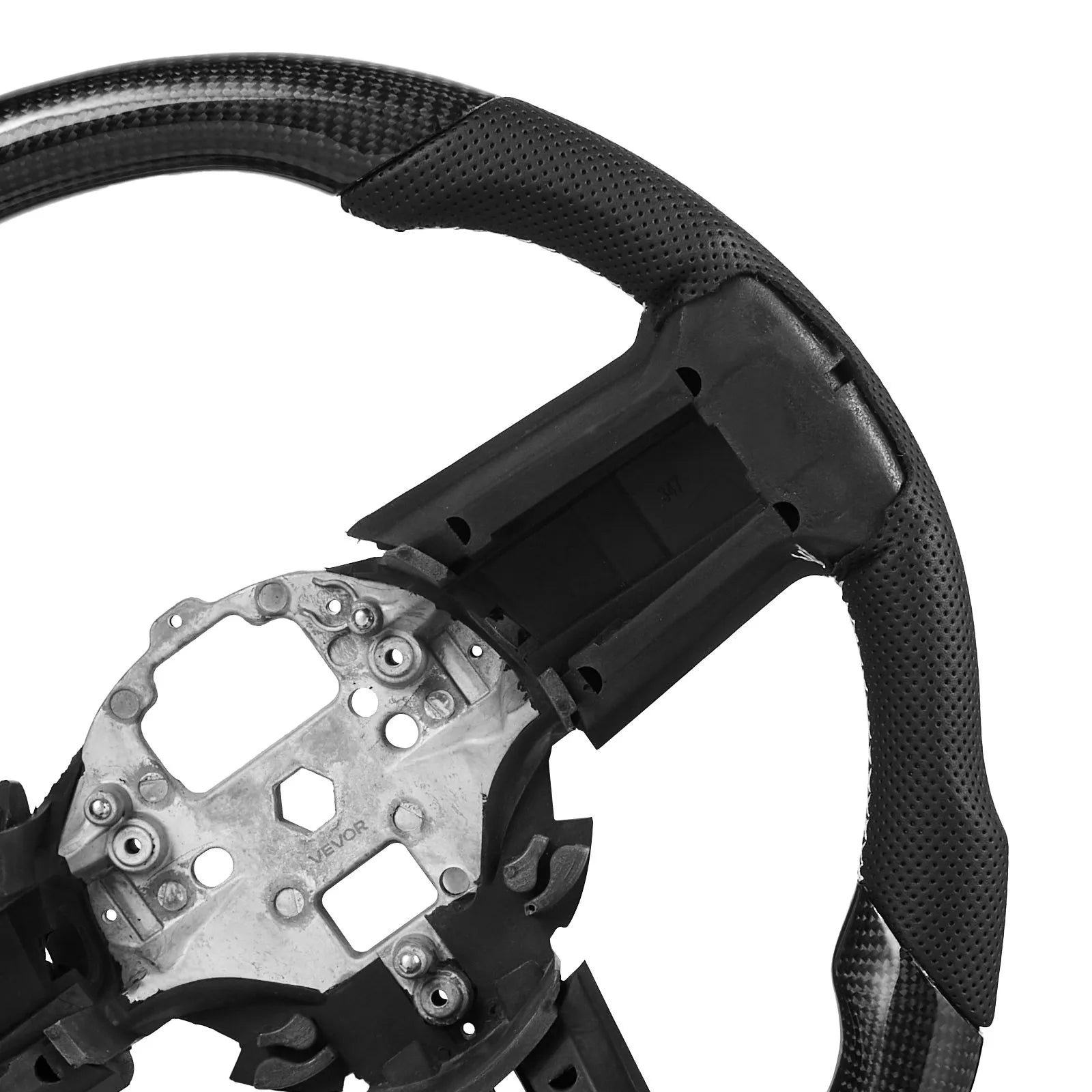 VEVOR Steering Wheel for 2010-2014 Ford Mustang, Carbon Fiber Steering Wheel D-Shaped Flat-Bottom, Leather Grip with Non-Slip Texture & Precise Stitching, Accessories Replacement for Mustang, Black 